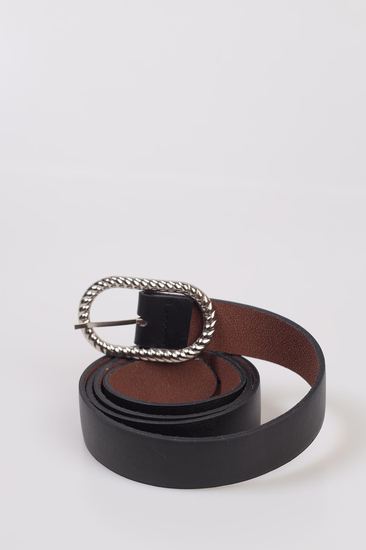 Oval Burgu Tokalı Bayan Kemer - 206 Siyah 