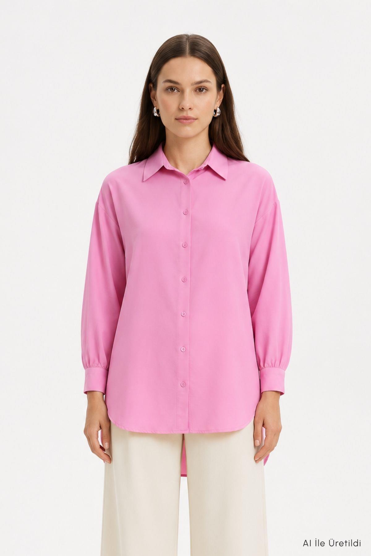 Oversize Balon Kol Gömlek 8699 Pembe - RAYS