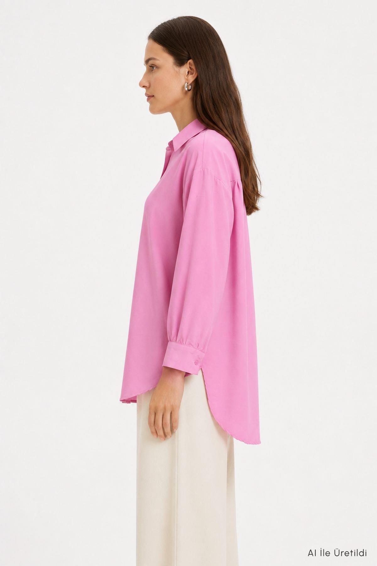 Oversize Balon Kol Gömlek 8699 Pembe - RAYS (1)