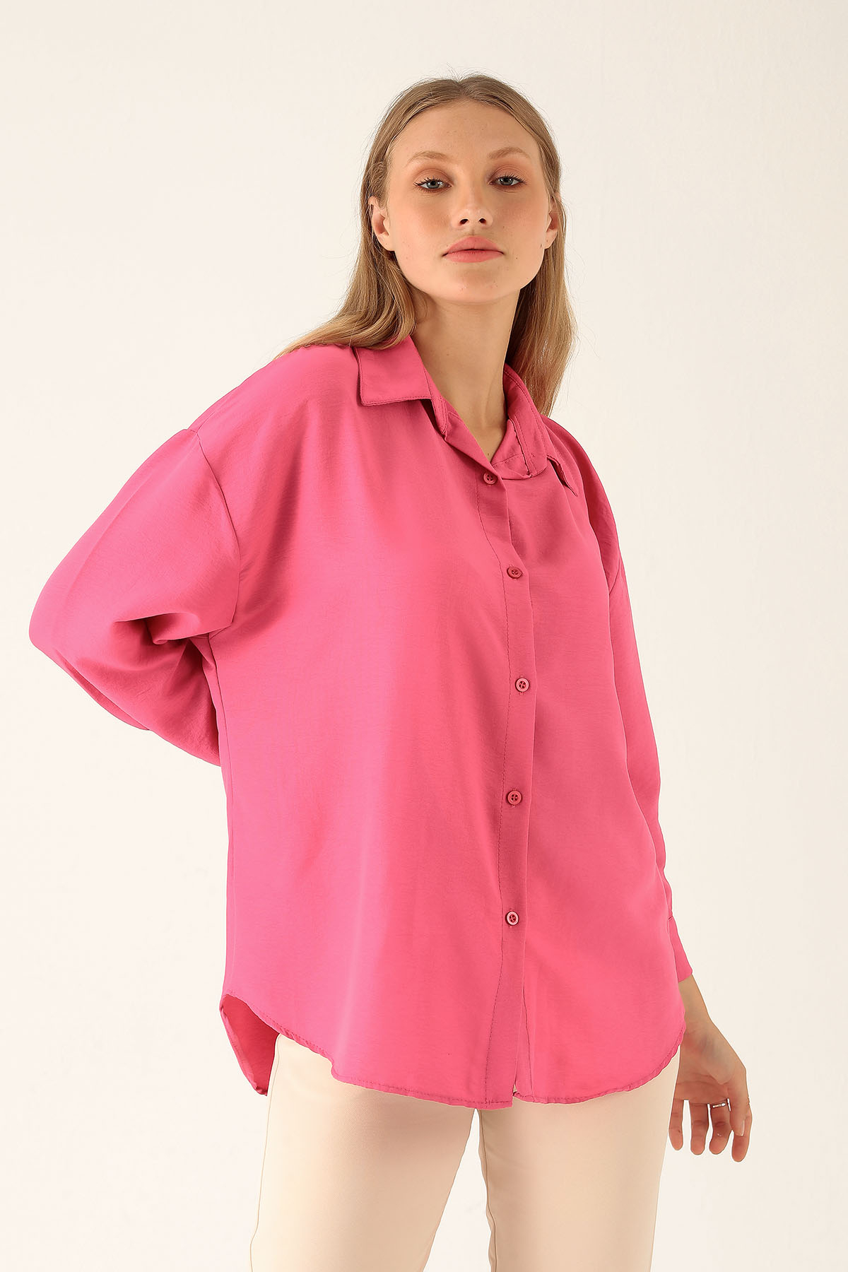 Oversize Bayan Gömlek - 2159 Fuşya 