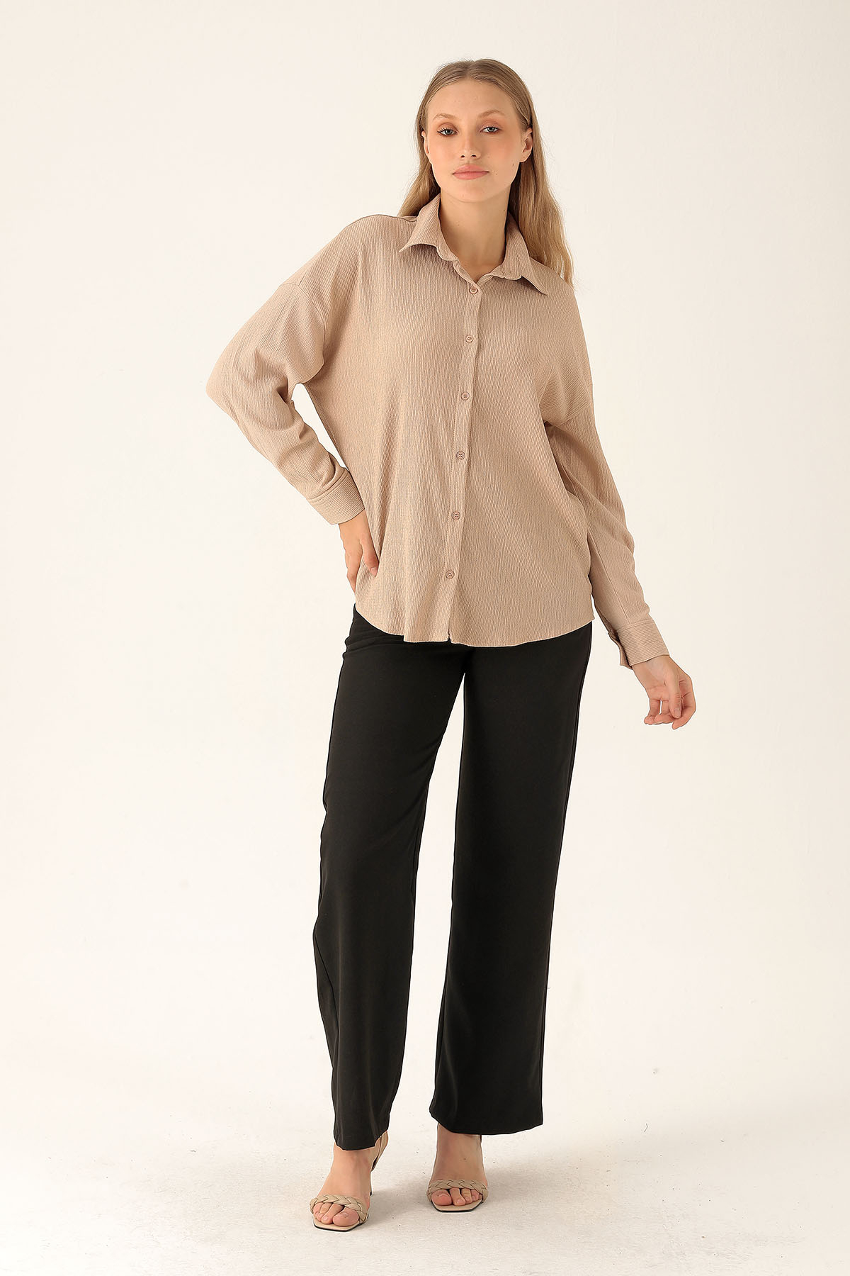 Oversize Bayan Gömlek - 6624A Bej - 5