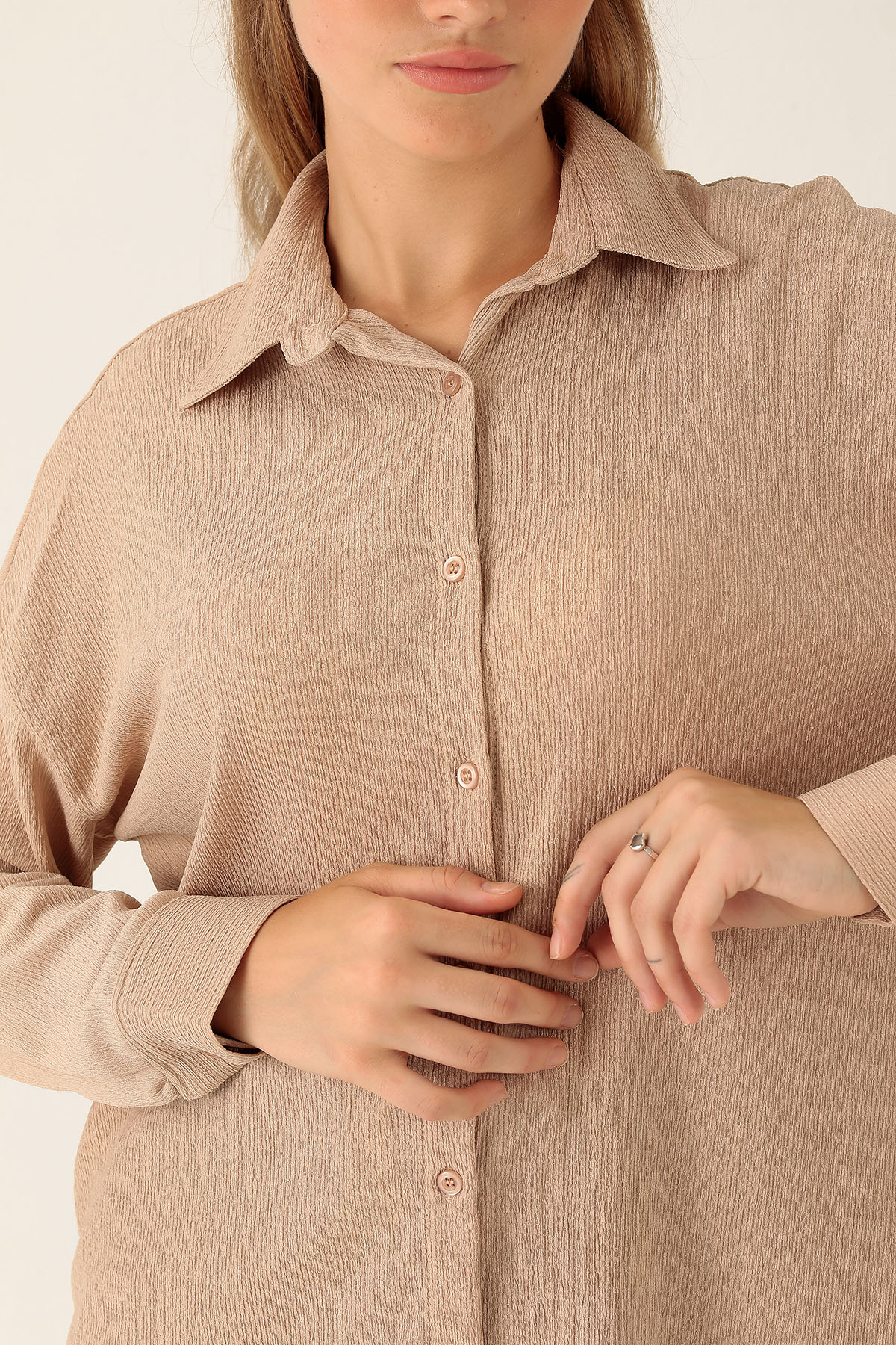Oversize Bayan Gömlek - 6624A Bej - 6