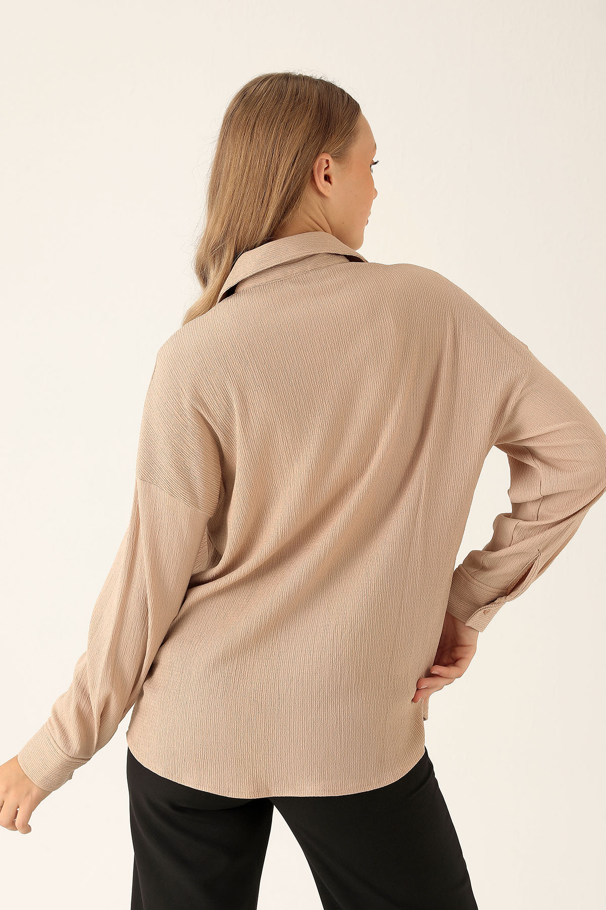 Oversize Bayan Gömlek - 6624A Bej 