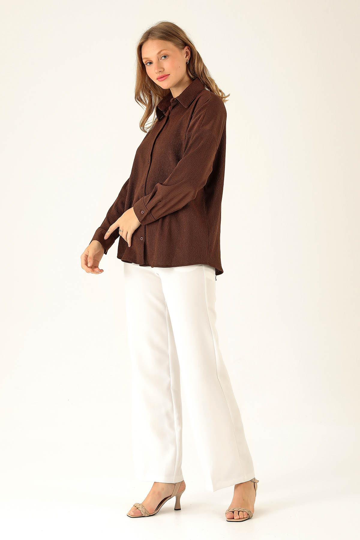 Oversize Bayan Gömlek - 6624A Kahve - 4