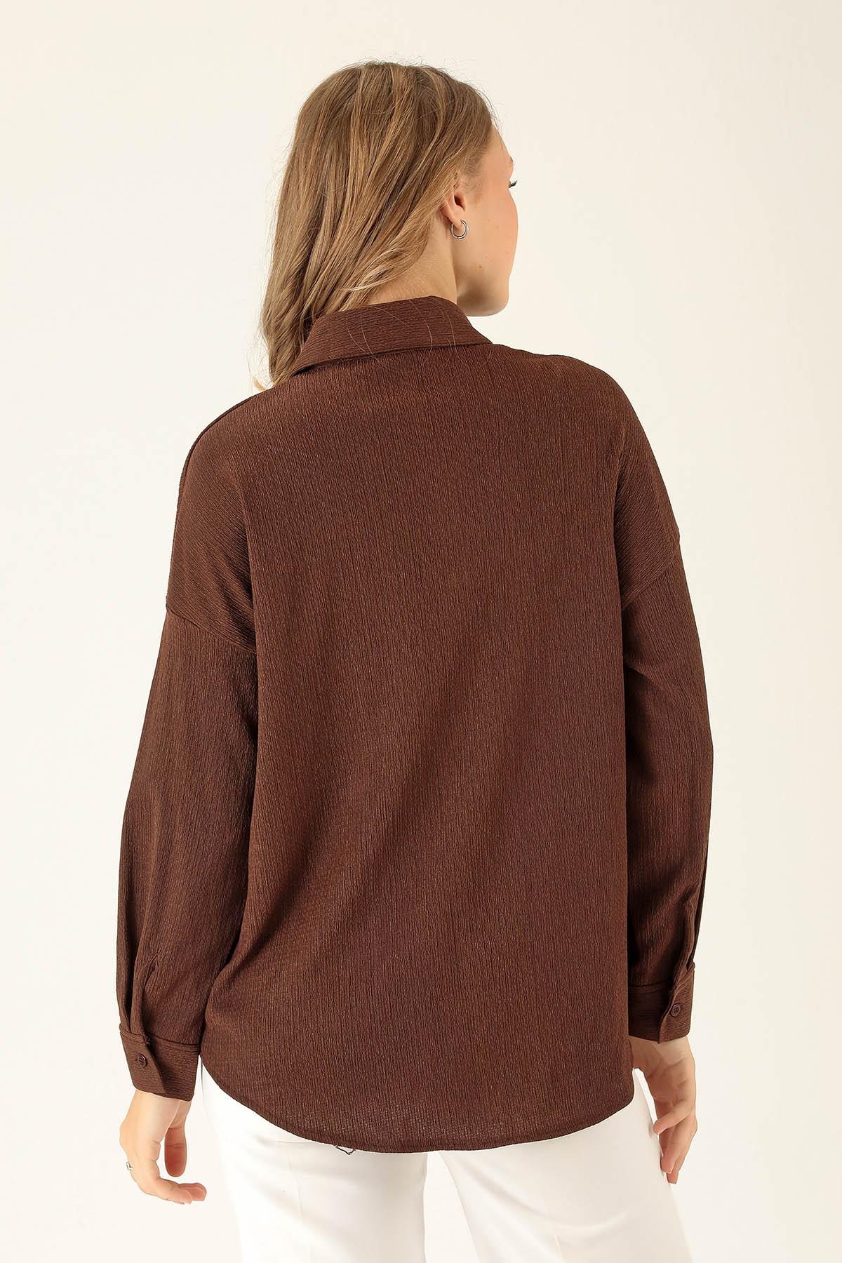 Oversize Bayan Gömlek - 6624A Kahve - 5
