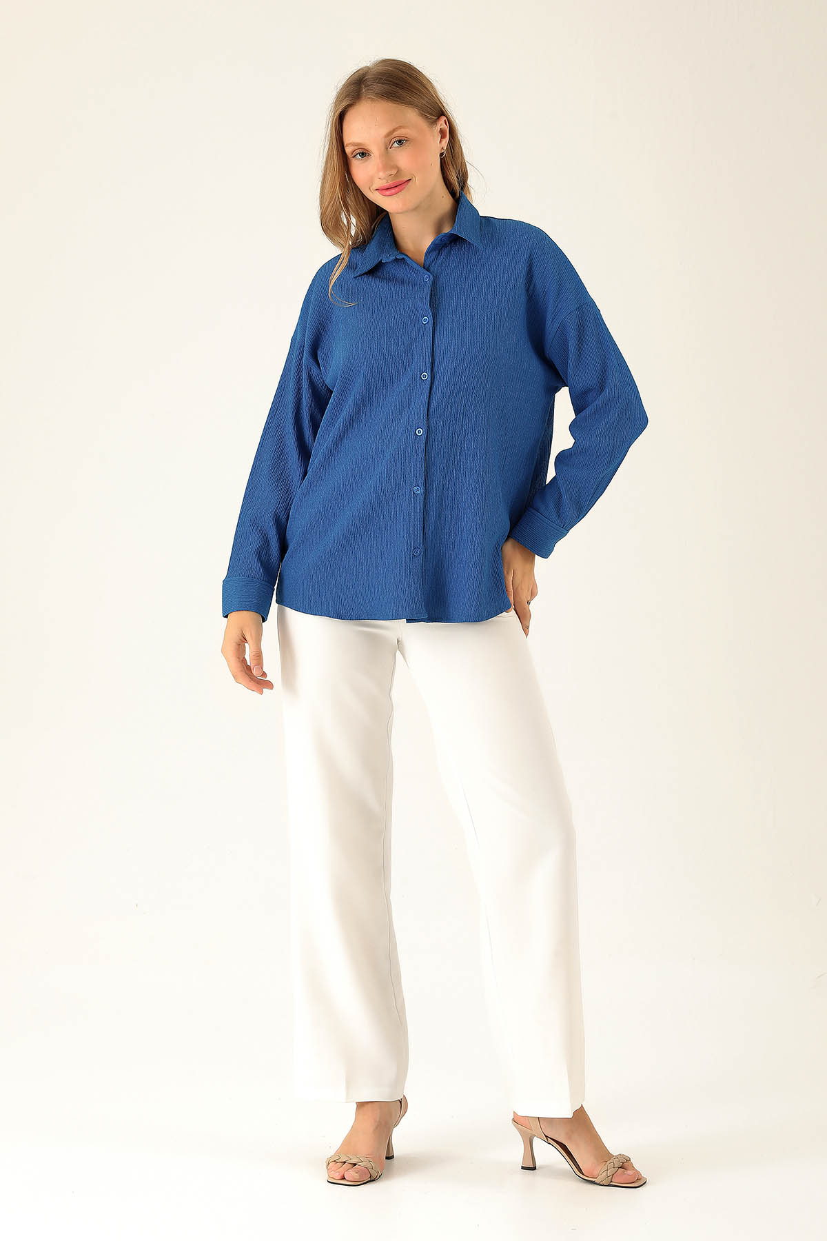 Oversize Bayan Gömlek - 6624A Saks - 3