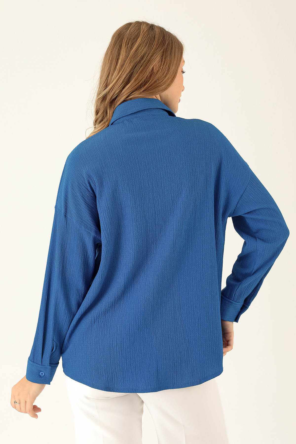 Oversize Bayan Gömlek - 6624A Saks - 5