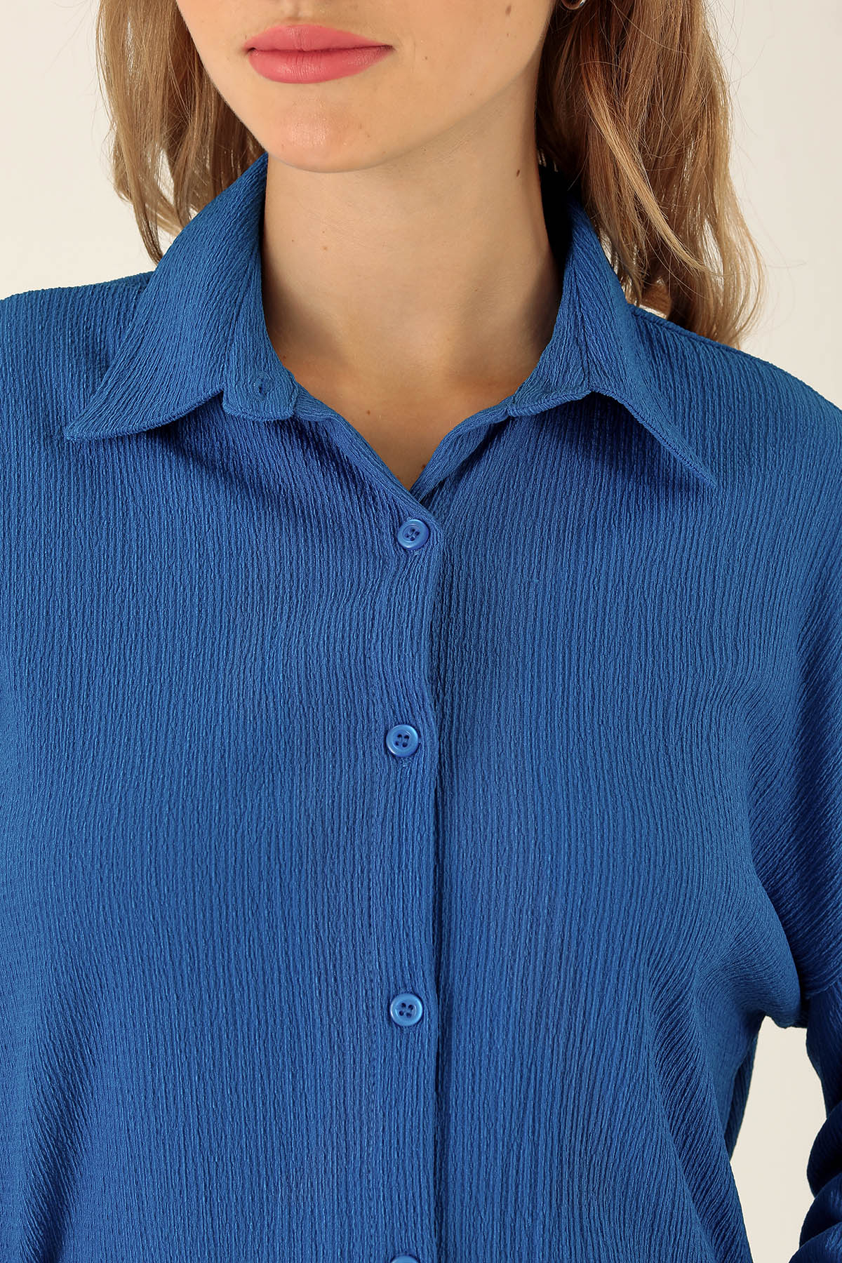 Oversize Bayan Gömlek - 6624A Saks - 6