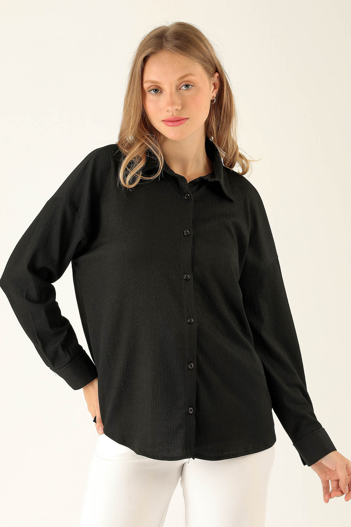 Oversize Bayan Gömlek - 6624A Siyah - 3