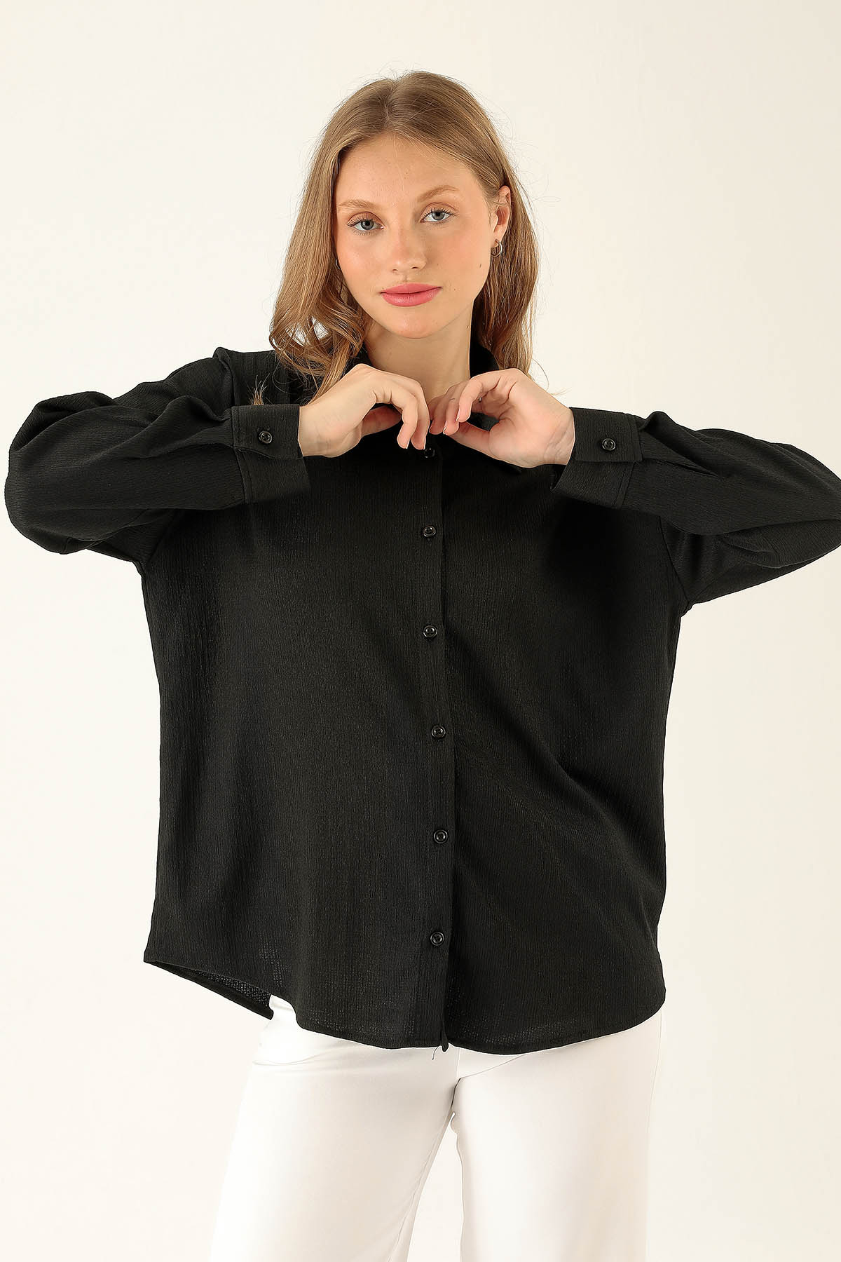 Oversize Bayan Gömlek - 6624A Siyah - 2