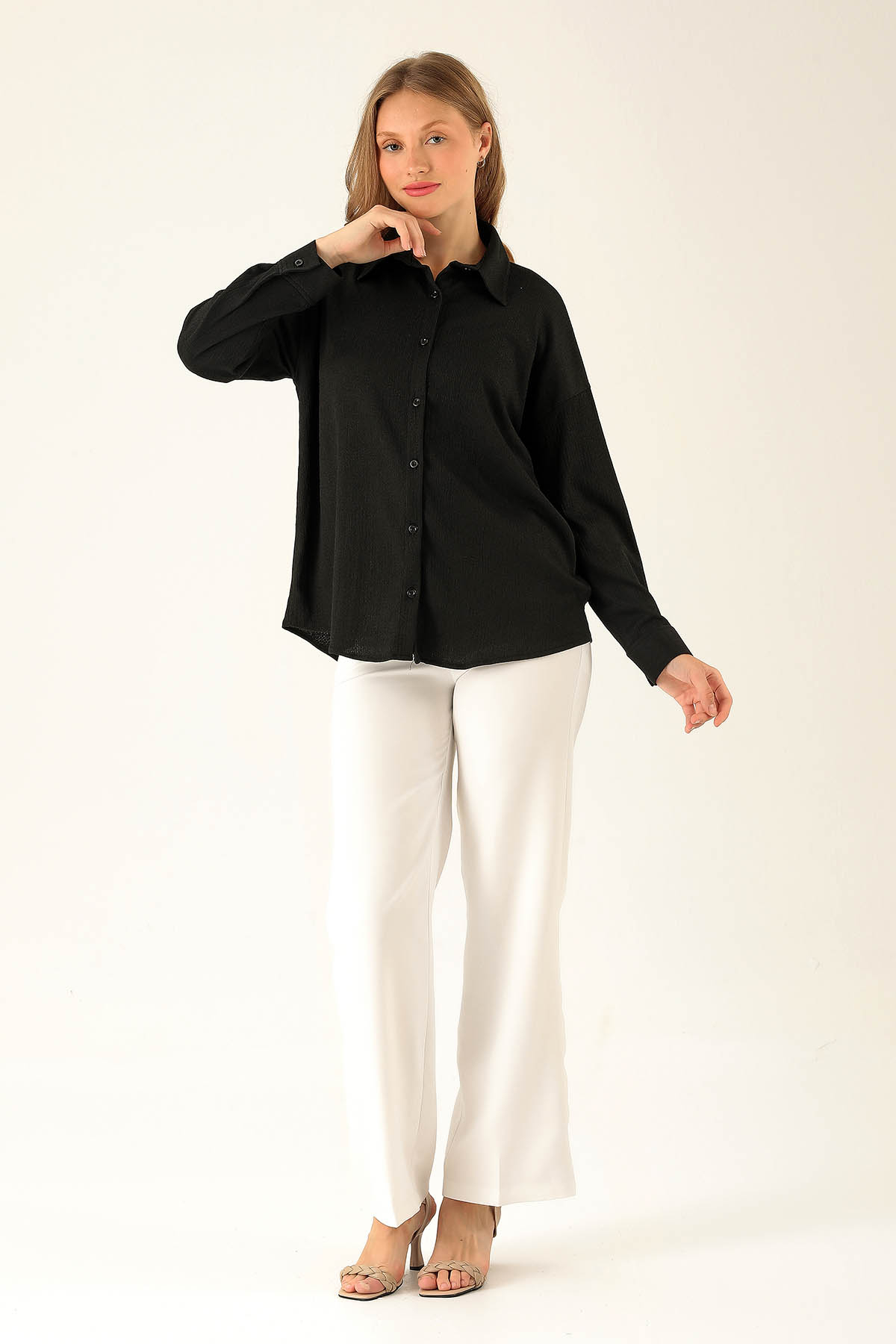 Oversize Bayan Gömlek - 6624A Siyah - 4