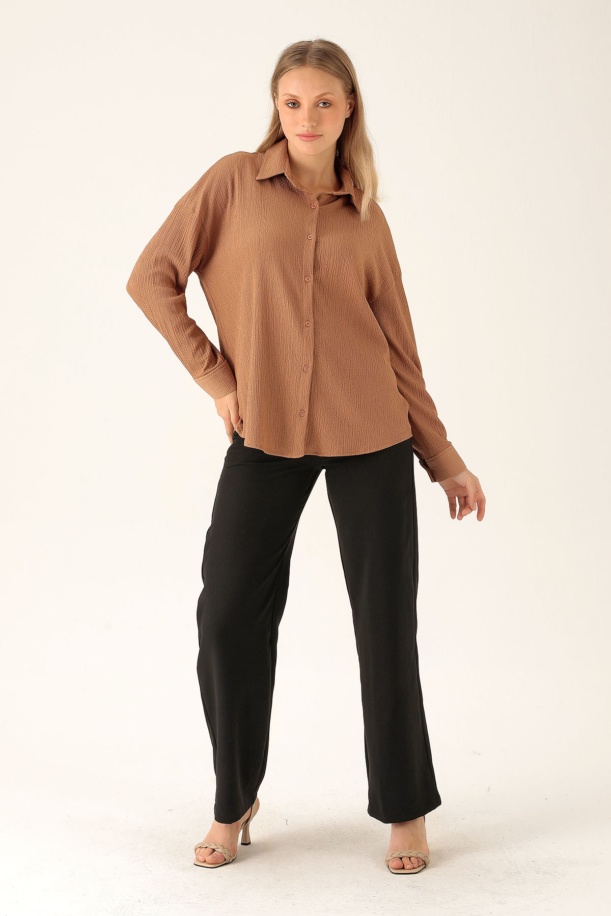 Oversize Bayan Gömlek - 6624A Taba - 1