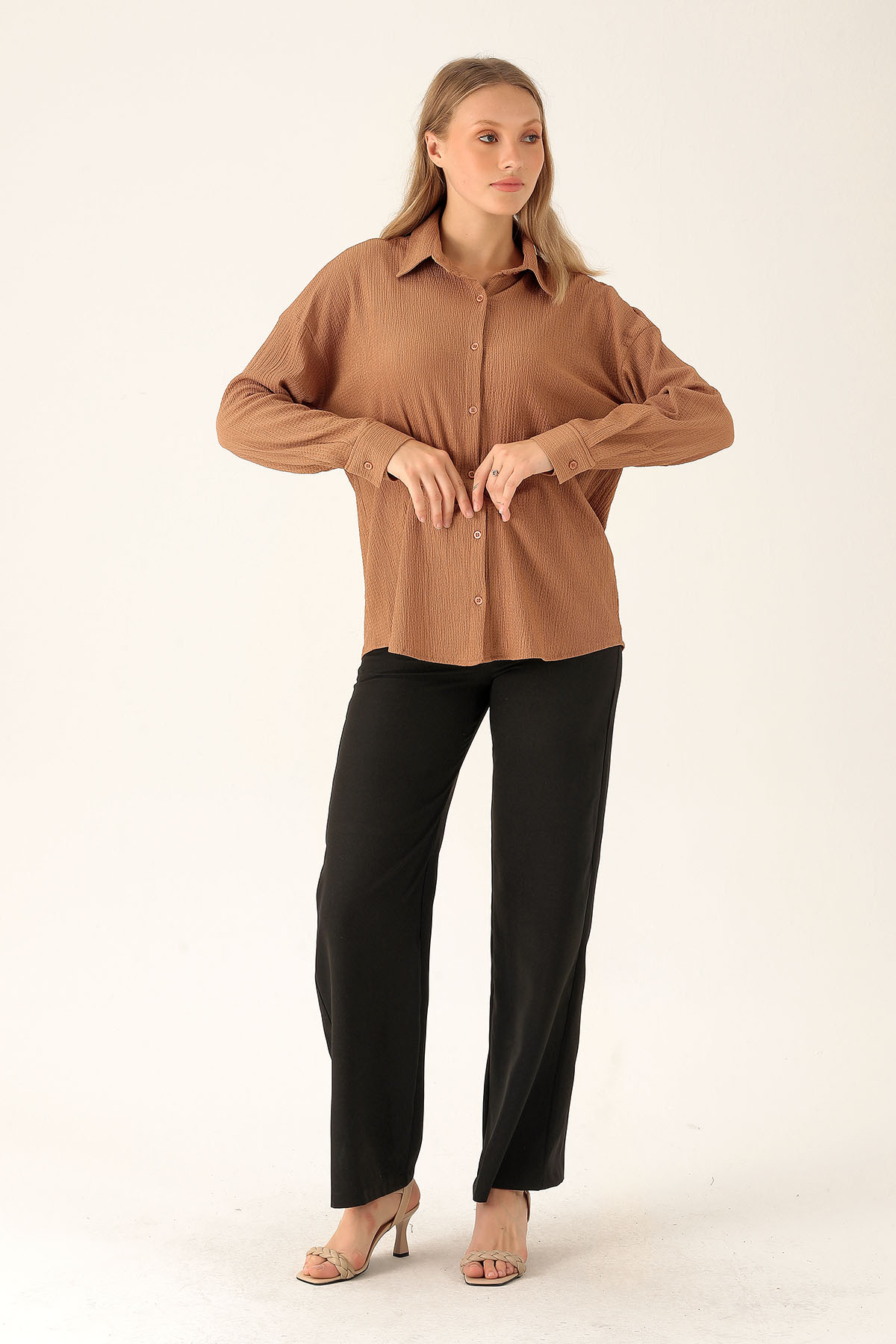 Oversize Bayan Gömlek - 6624A Taba - 5