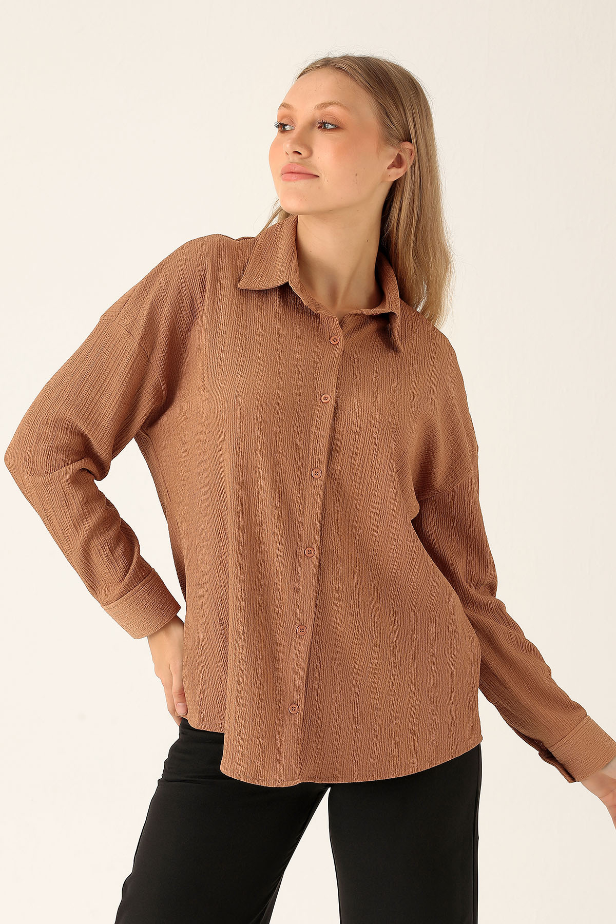 Oversize Bayan Gömlek - 6624A Taba - 3