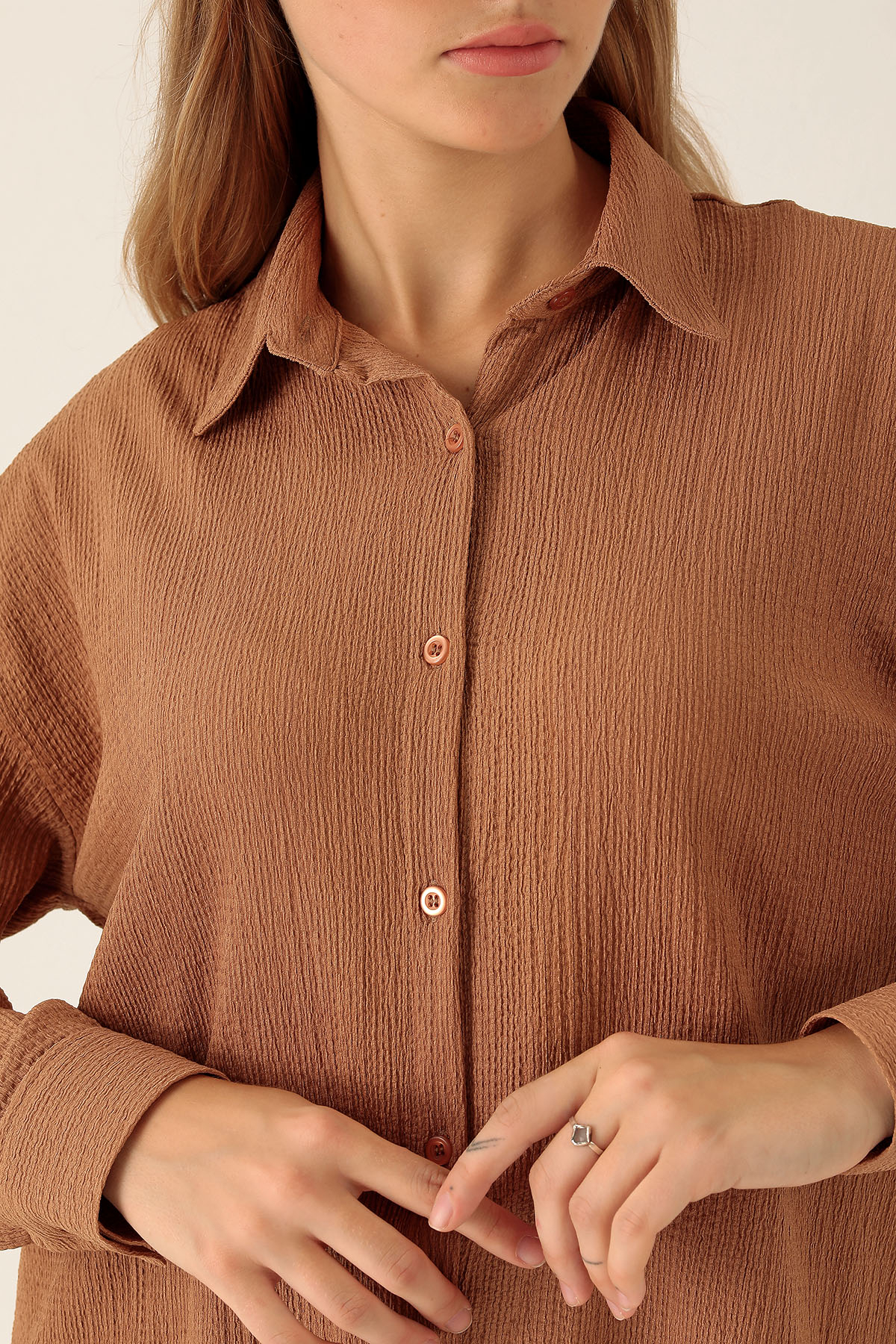 Oversize Bayan Gömlek - 6624A Taba - 6