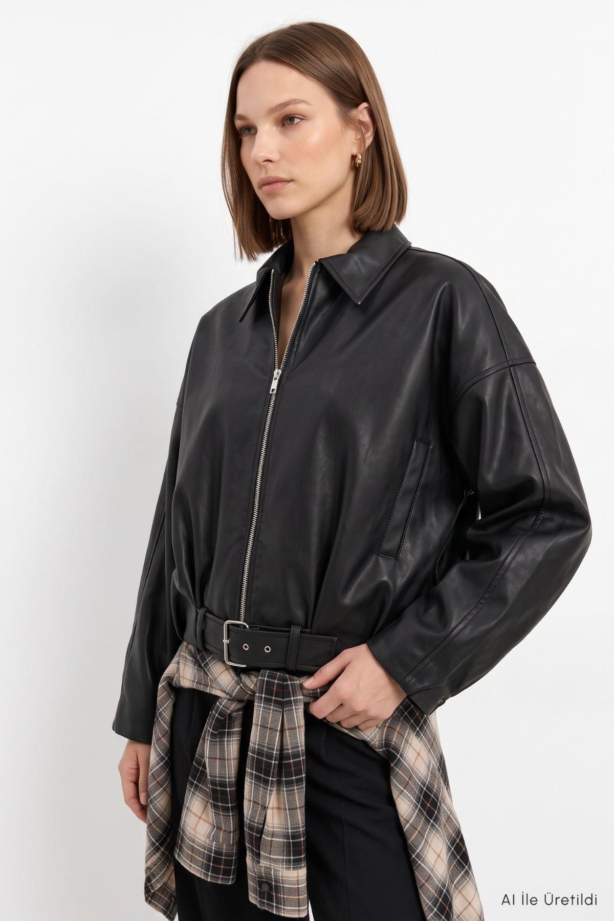 Oversize Deri Ceket 3137 Siyah - RAYS