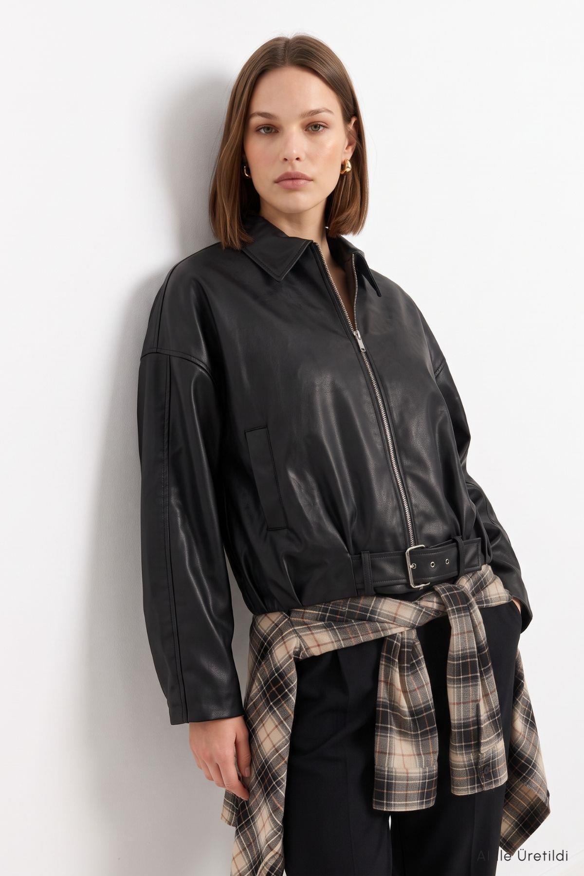 Oversize Deri Ceket 3137 Siyah - RAYS (1)