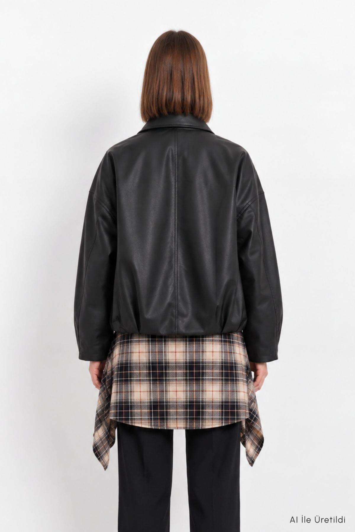 Oversize Deri Ceket 3137 Siyah - 8