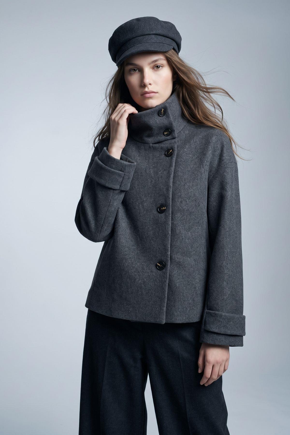 Oversize Kaşe Kaban 2013 Antrasit - 2