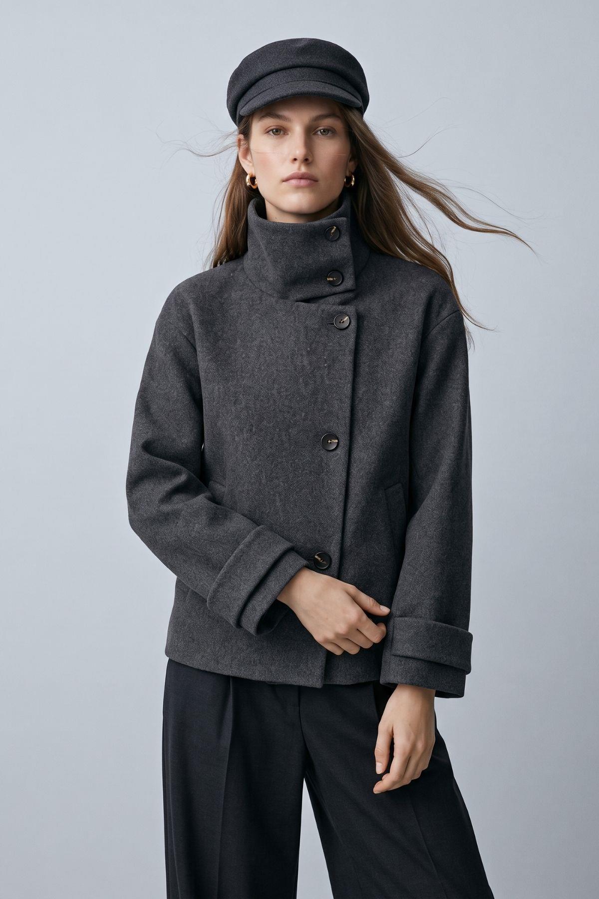 Oversize Kaşe Kaban 2013 Antrasit - 4