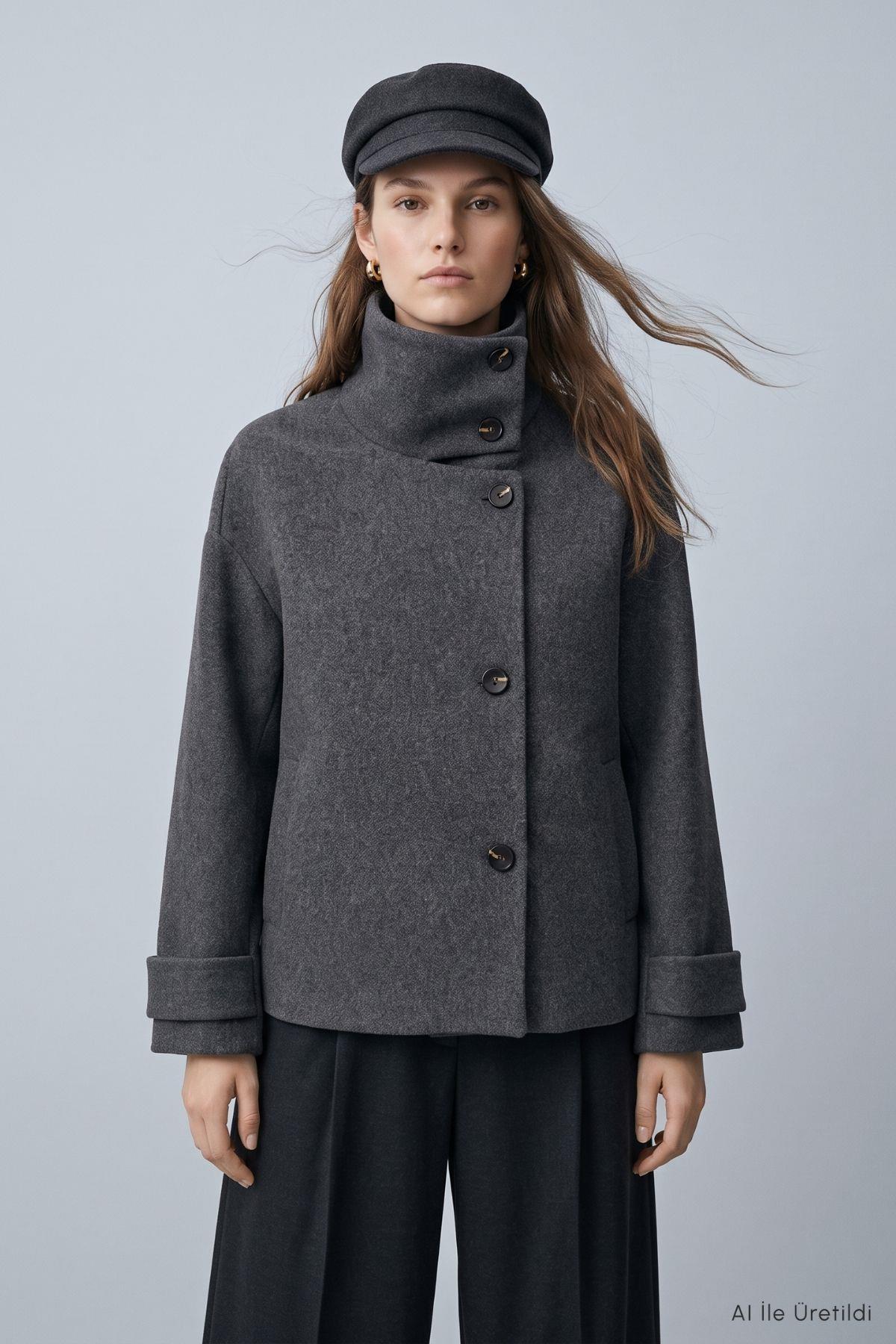 Oversize Kaşe Kaban 2013 Antrasit - 5