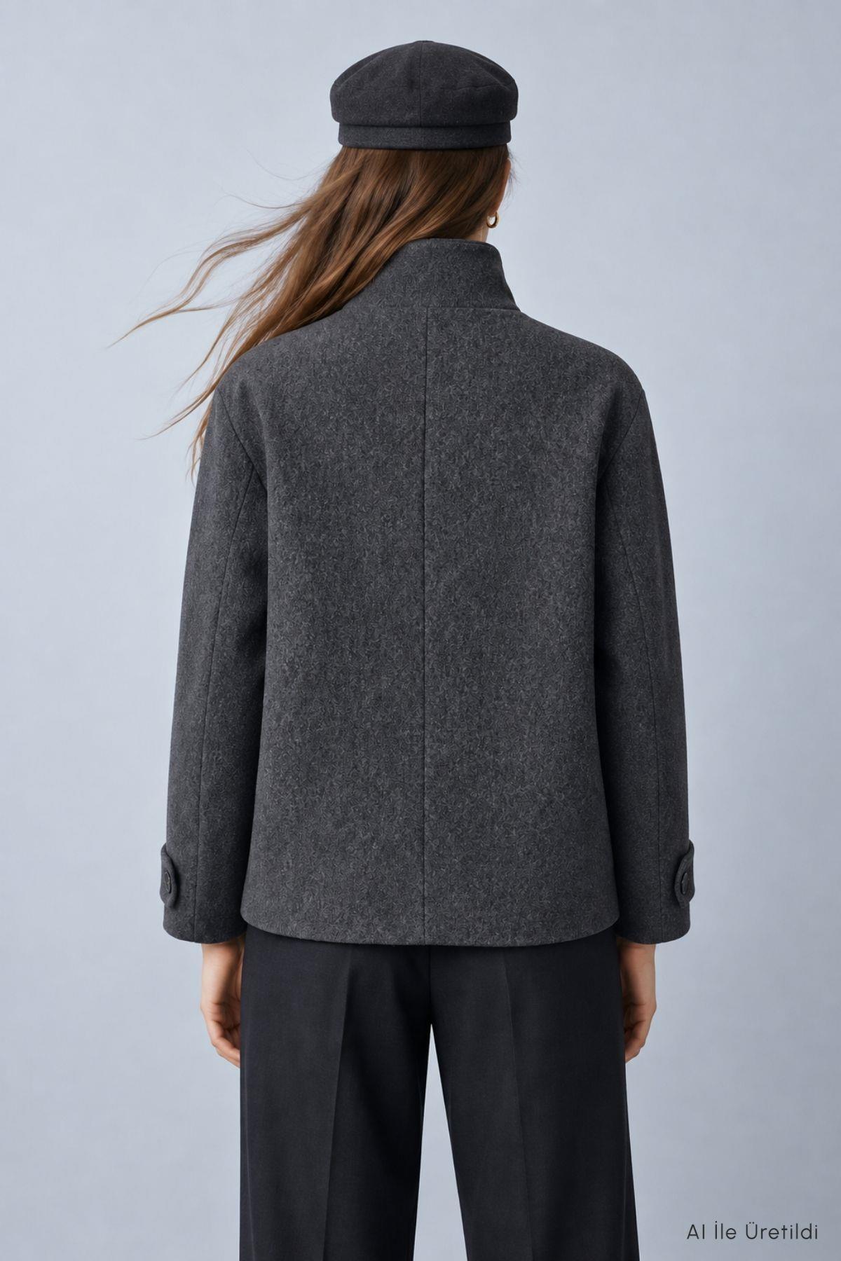 Oversize Kaşe Kaban 2013 Antrasit - 7