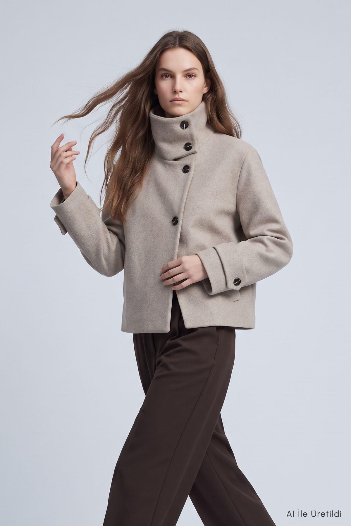Oversize Kaşe Kaban 2013 Bej - 3