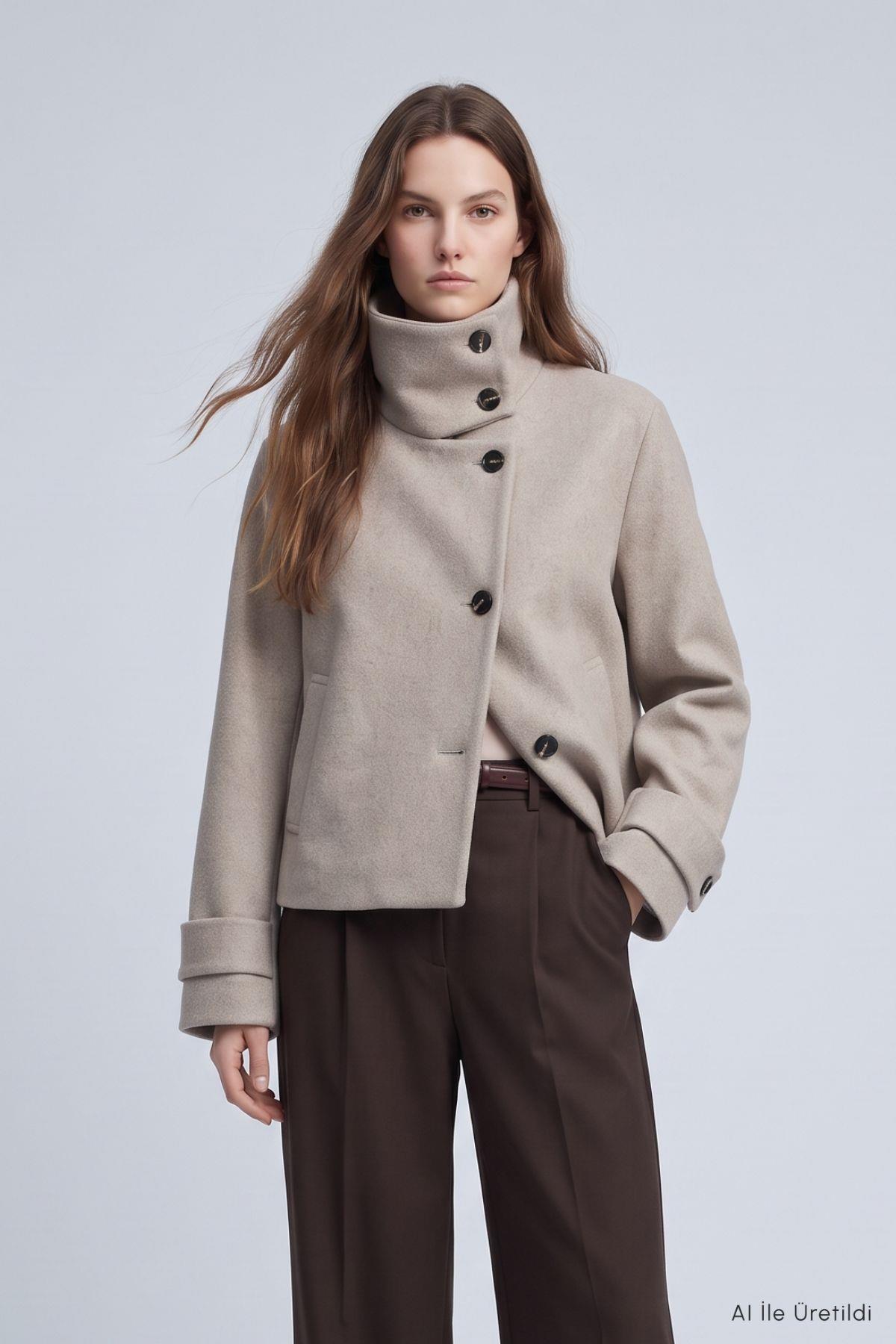 Oversize Kaşe Kaban 2013 Bej - 4