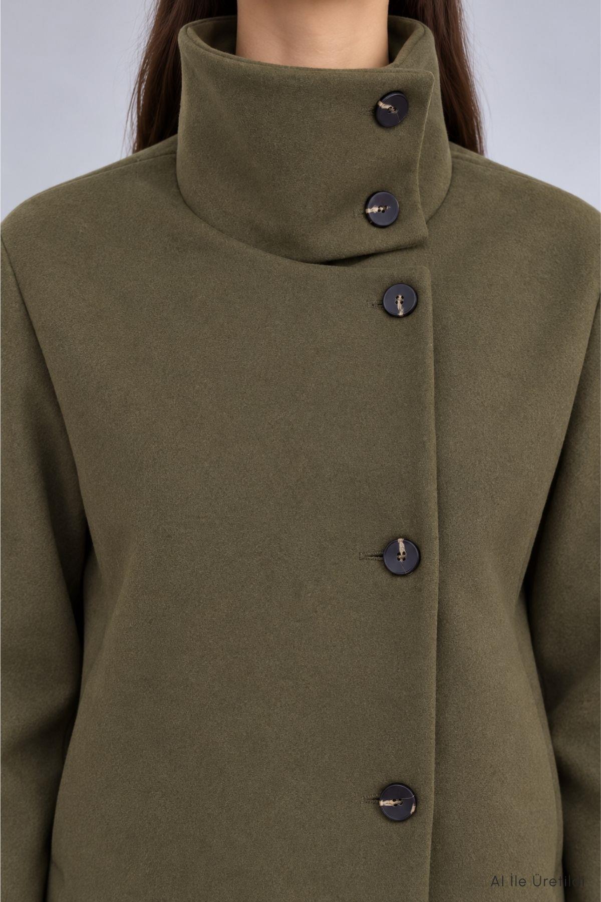 Oversize Kaşe Kaban 2013 Haki - 5