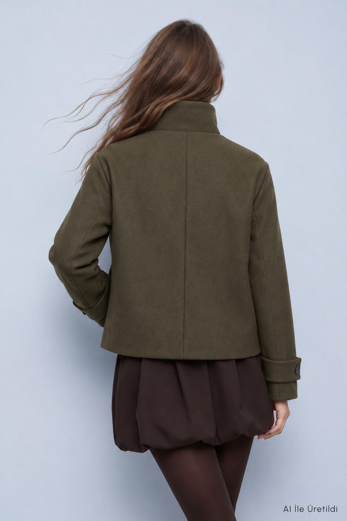 Oversize Kaşe Kaban 2013 Haki - 6