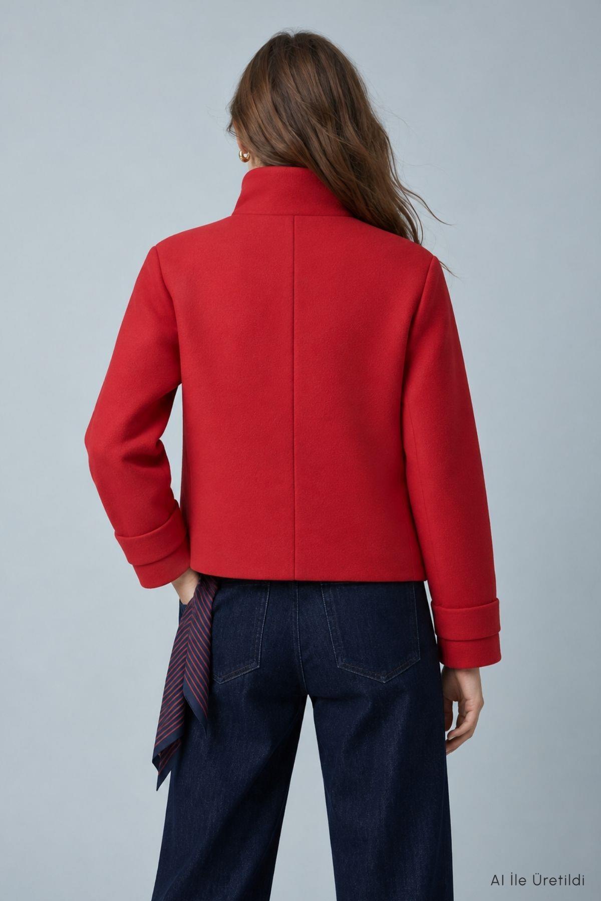 Oversize Kaşe Kaban 2013 Kırmızı - 5
