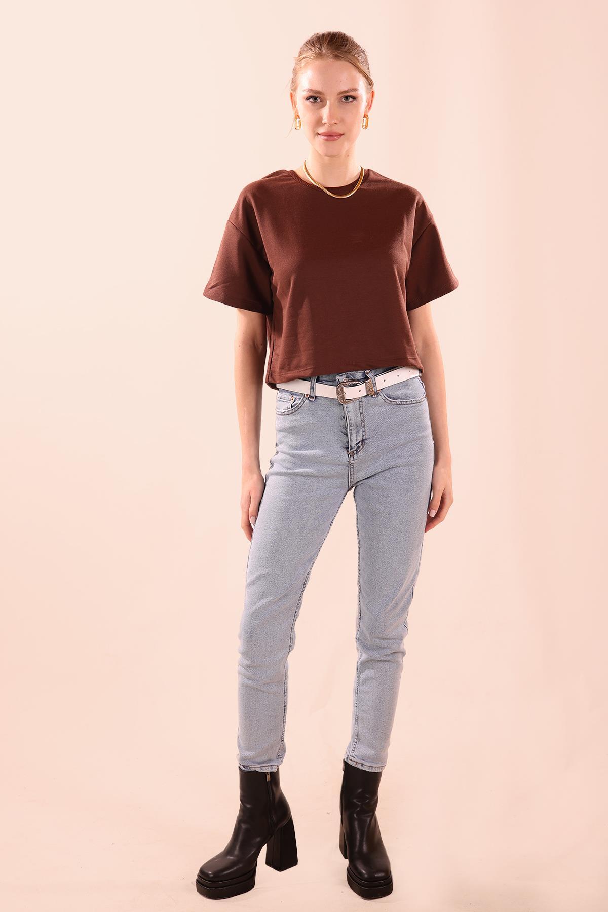 Oversize Kısa Tişört - 9408 Acı Kahve - 2