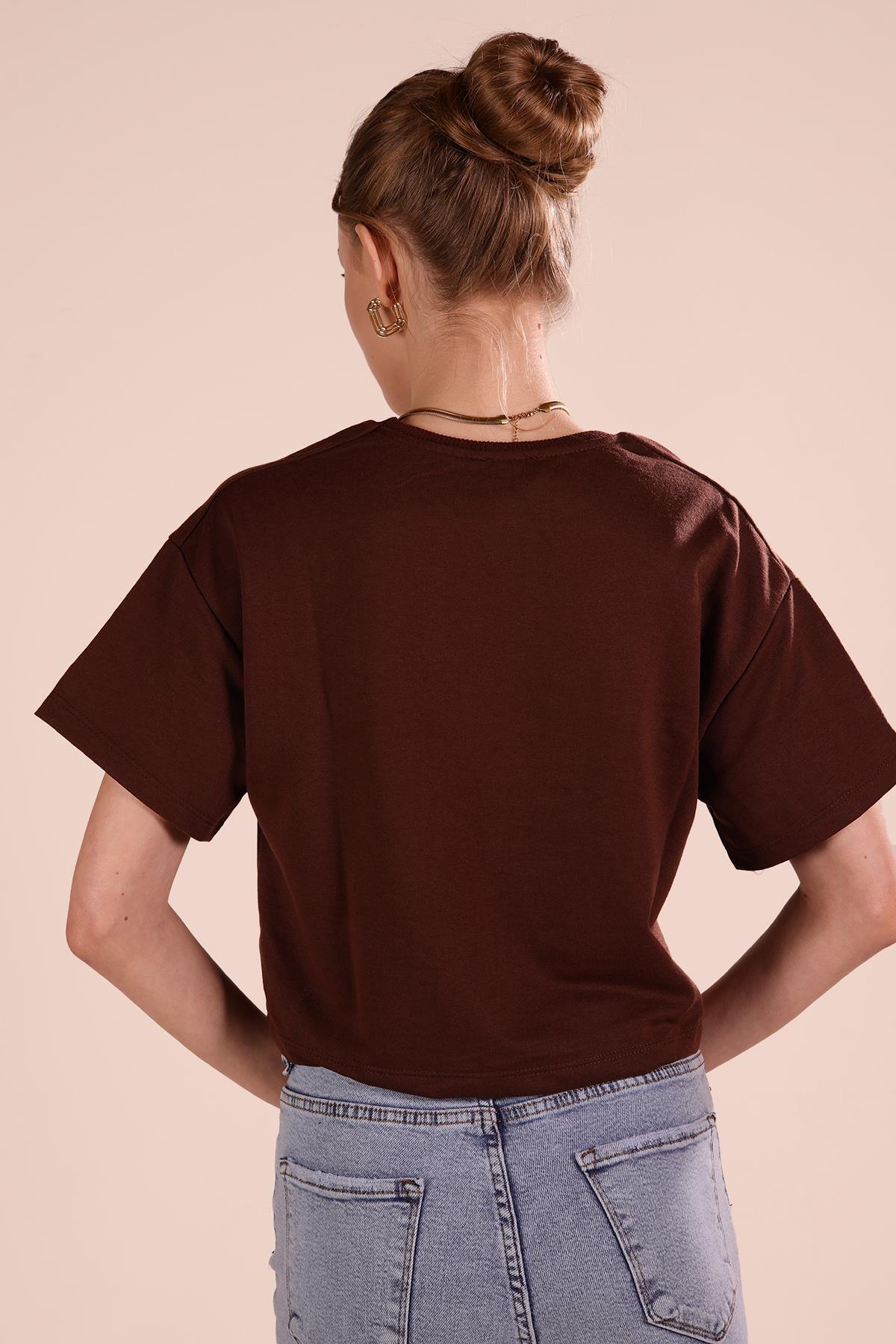 Oversize Kısa Tişört - 9408 Acı Kahve - 6