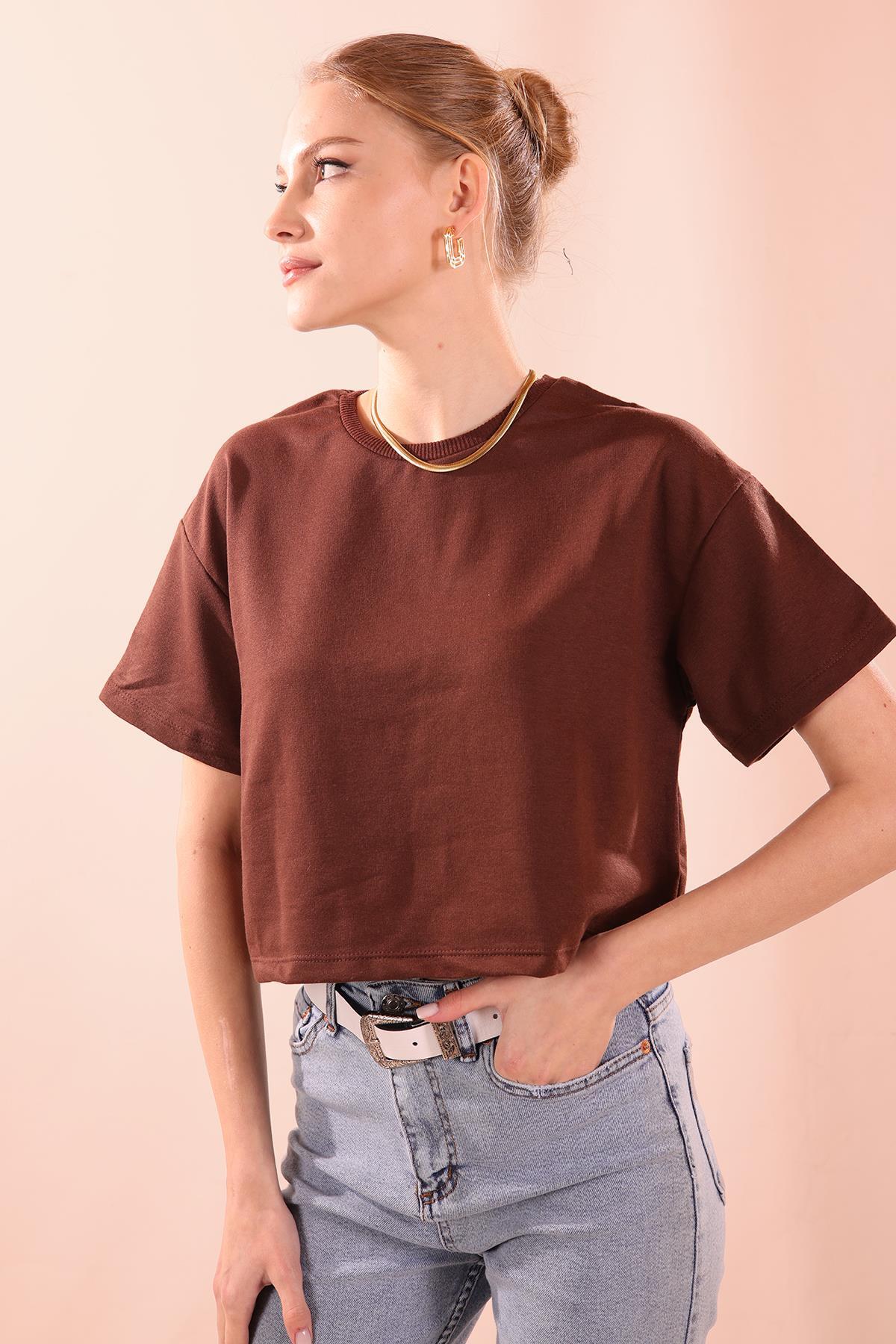 Oversize Kısa Tişört - 9408 Acı Kahve - 5