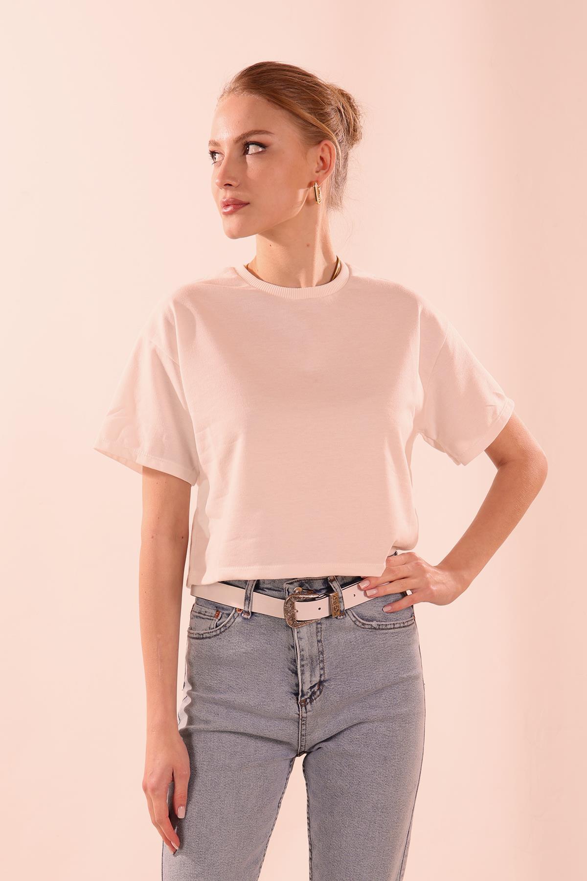 Oversize Kısa Tişört - 9408 Beyaz - 2