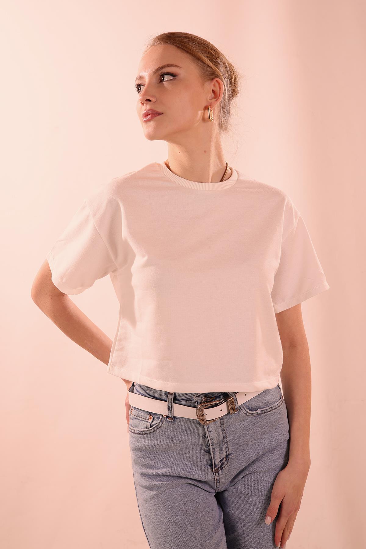 Oversize Kısa Tişört - 9408 Beyaz - 3