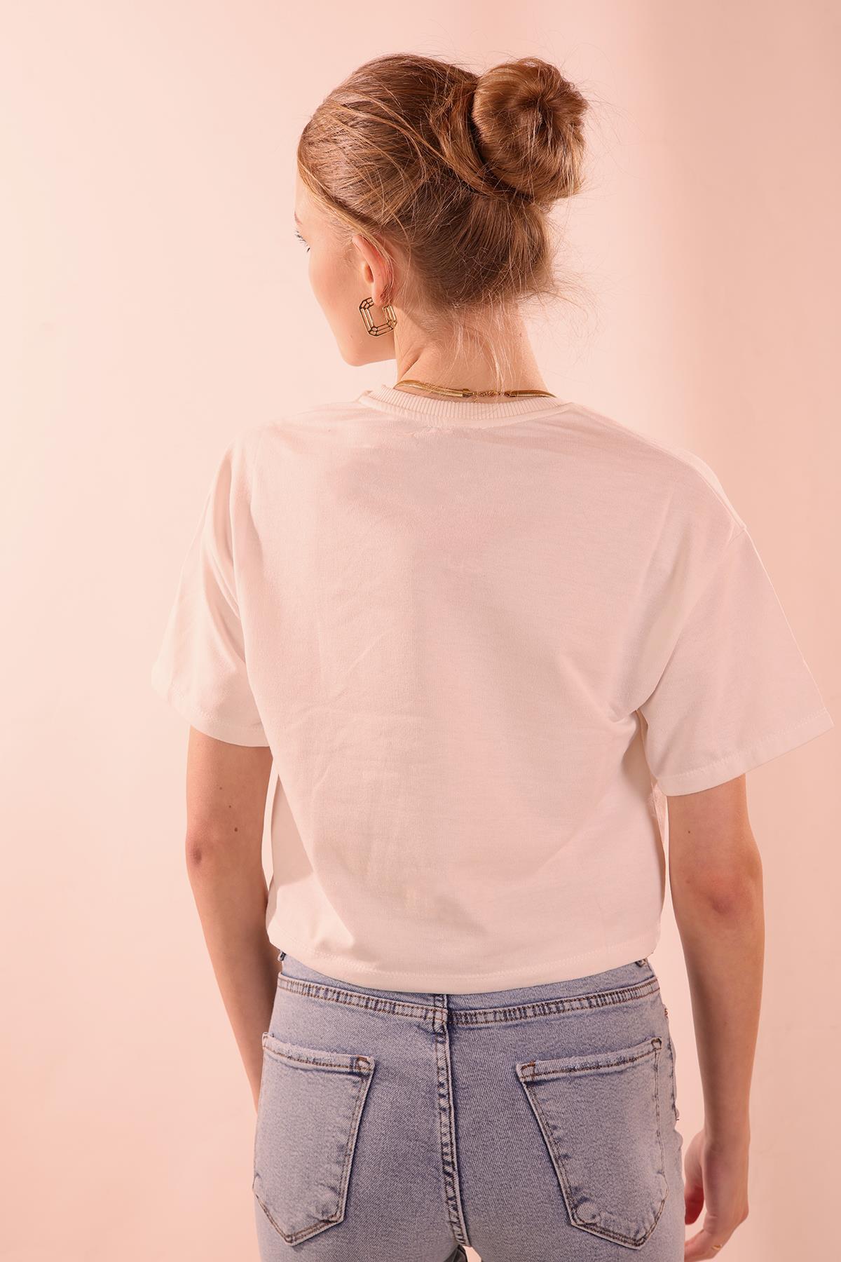 Oversize Kısa Tişört - 9408 Beyaz - 4