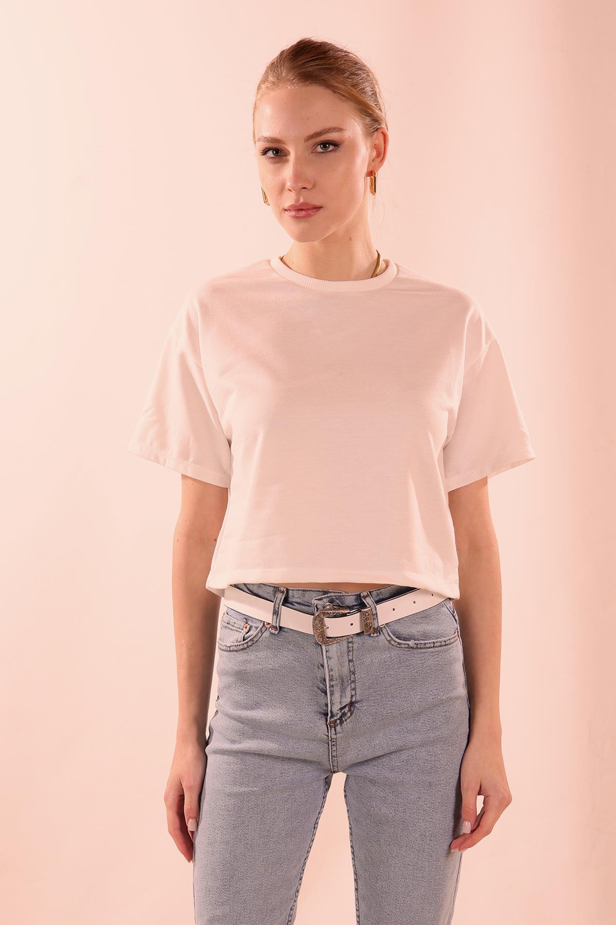 Oversize Kısa Tişört - 9408 Beyaz 