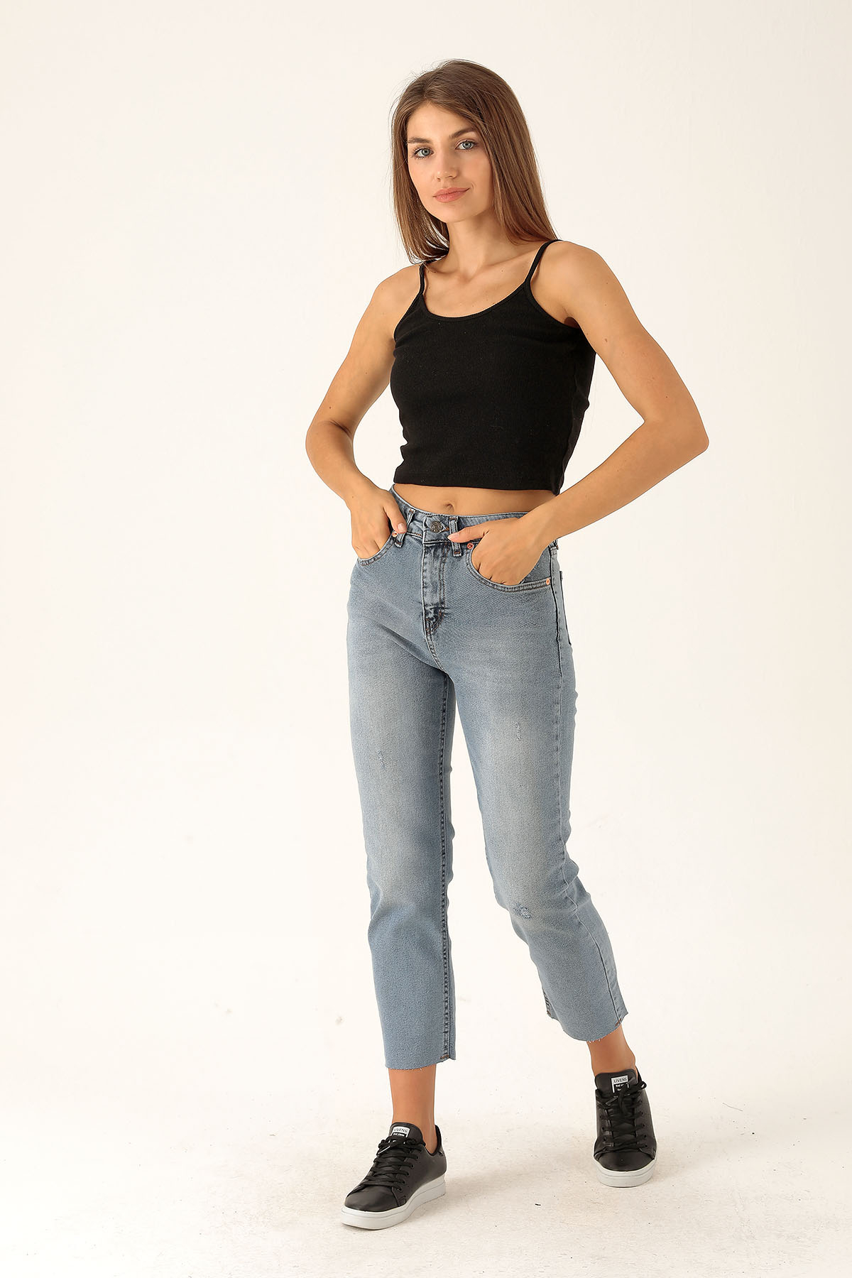 Paçası Kesik Mom Jean - 5112-1 Kar Yıkama - 1