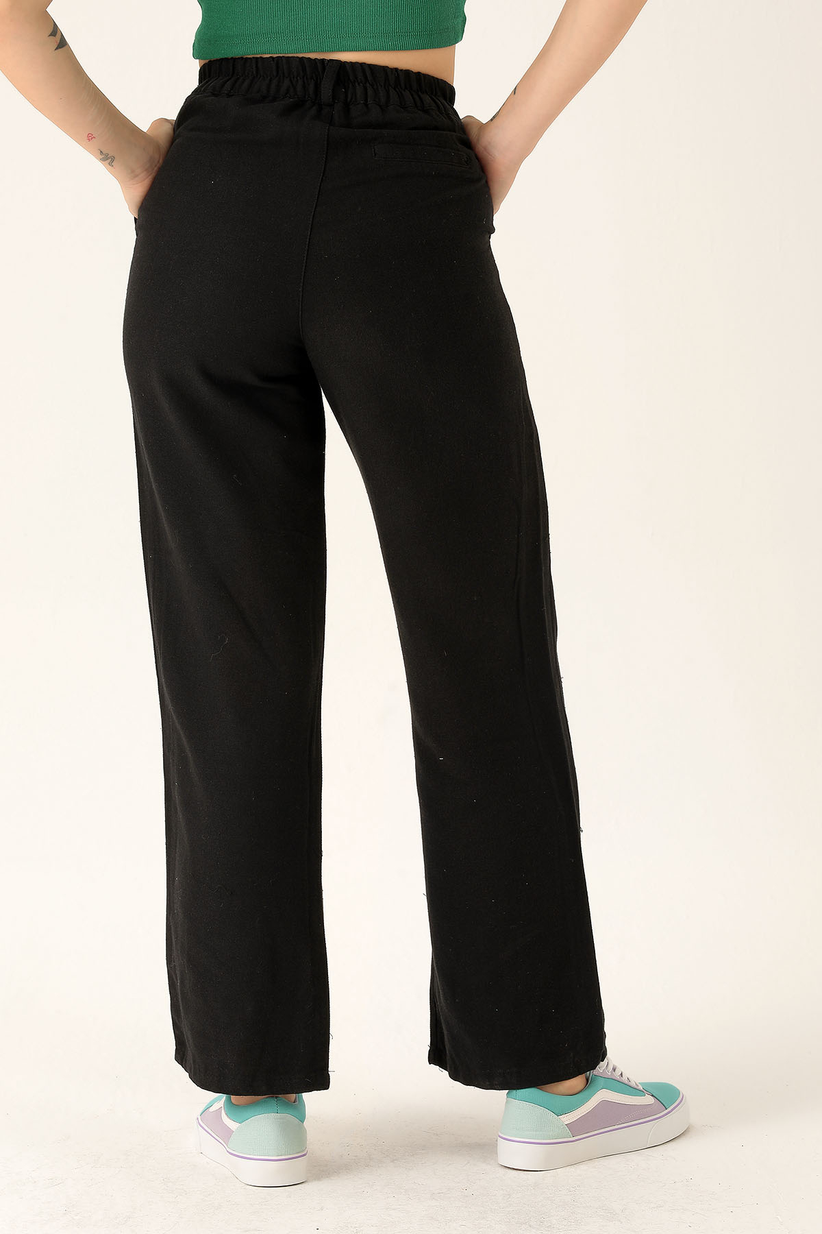 Palazzo Keten Bayan Pantolon - 1926 Siyah - 5