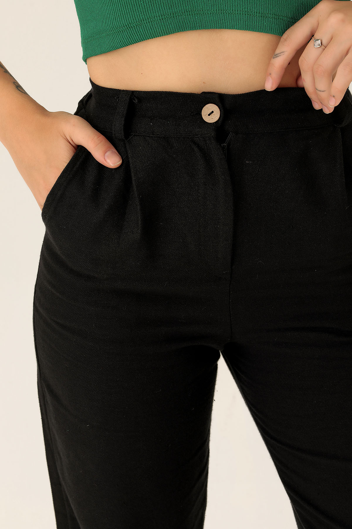 Palazzo Keten Bayan Pantolon - 1926 Siyah - 6