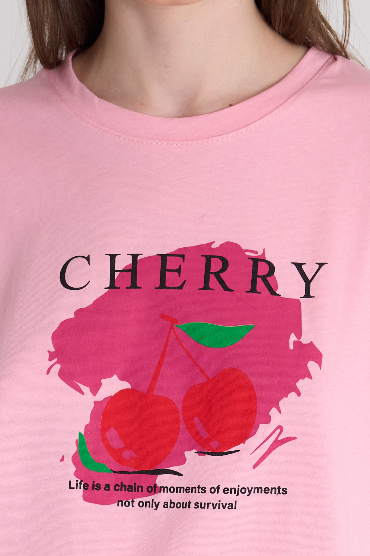 Pembe %100 Pamuk Yazı Baskılı Tişört 2150-15M - 4