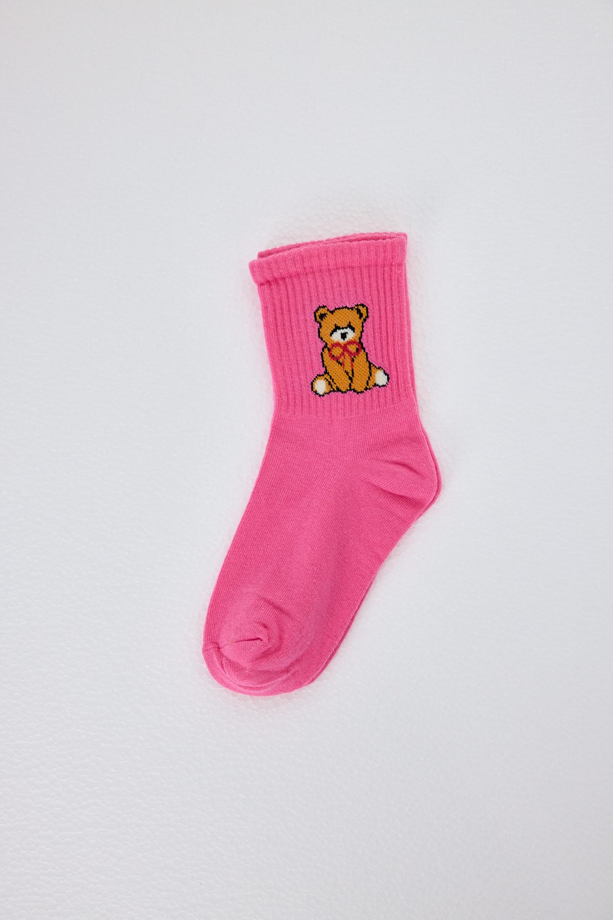 Pembe Ayı Desenli Örme Soket Çorap 1214 