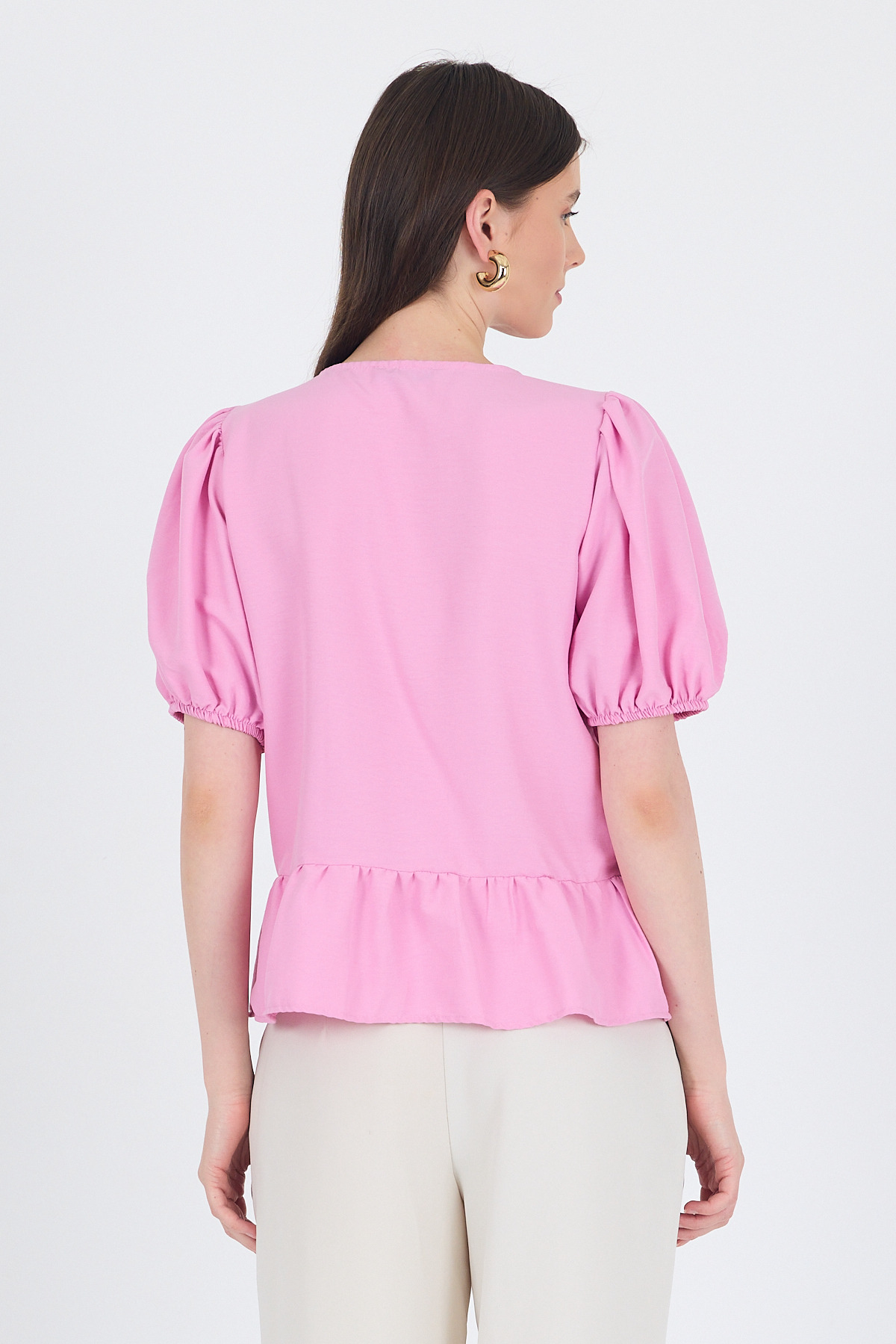 Pembe Bağlama Detaylı Balon Kollu Bluz 4334A - 5