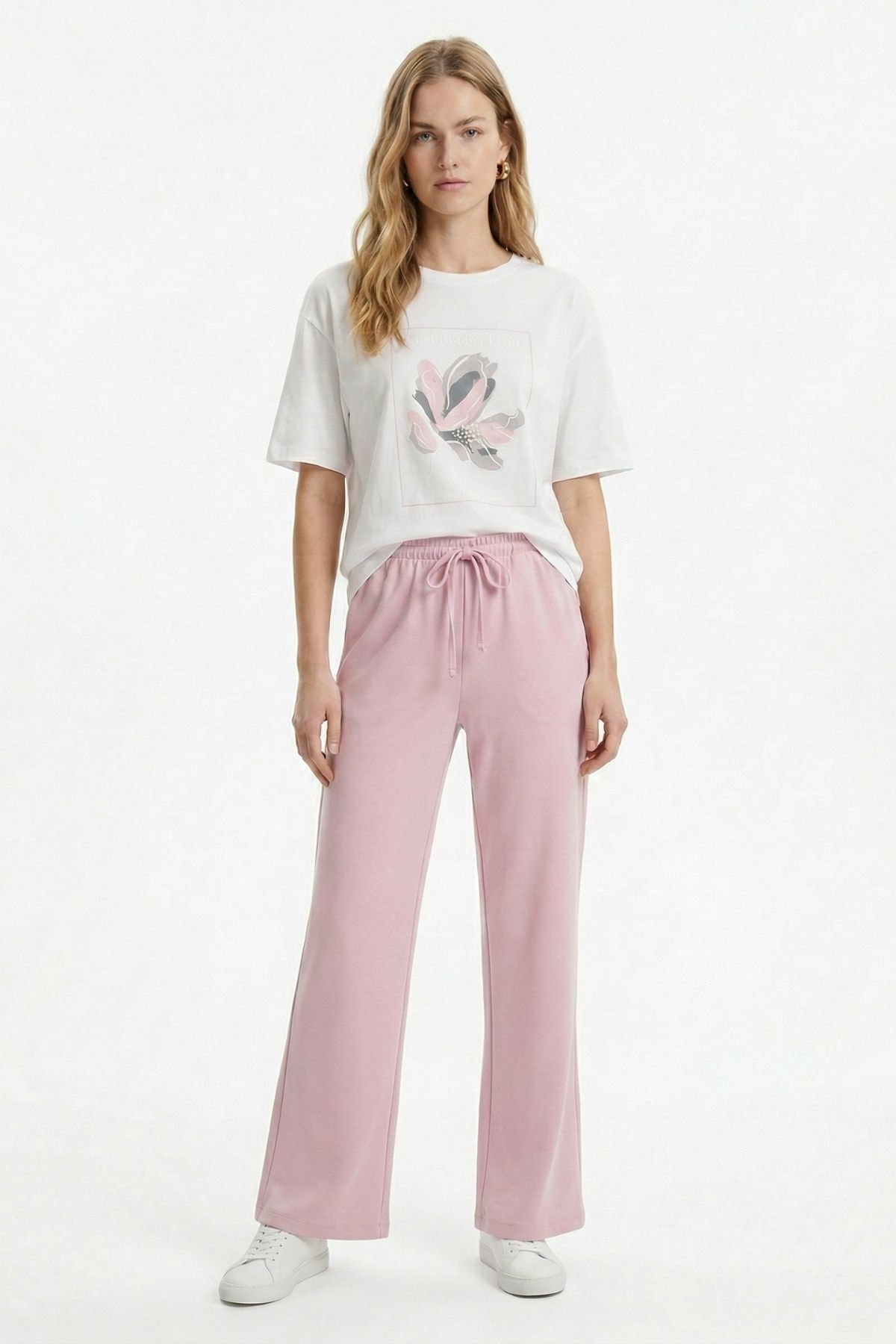 Pembe Baskılı Tişört Eşofman Takım 8305 