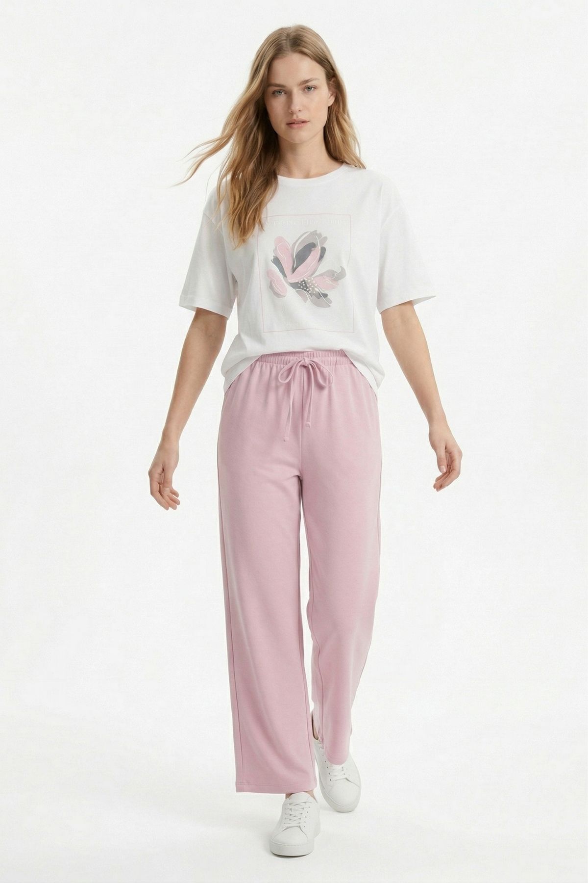 Pembe Baskılı Tişört Eşofman Takım 8305 - 2