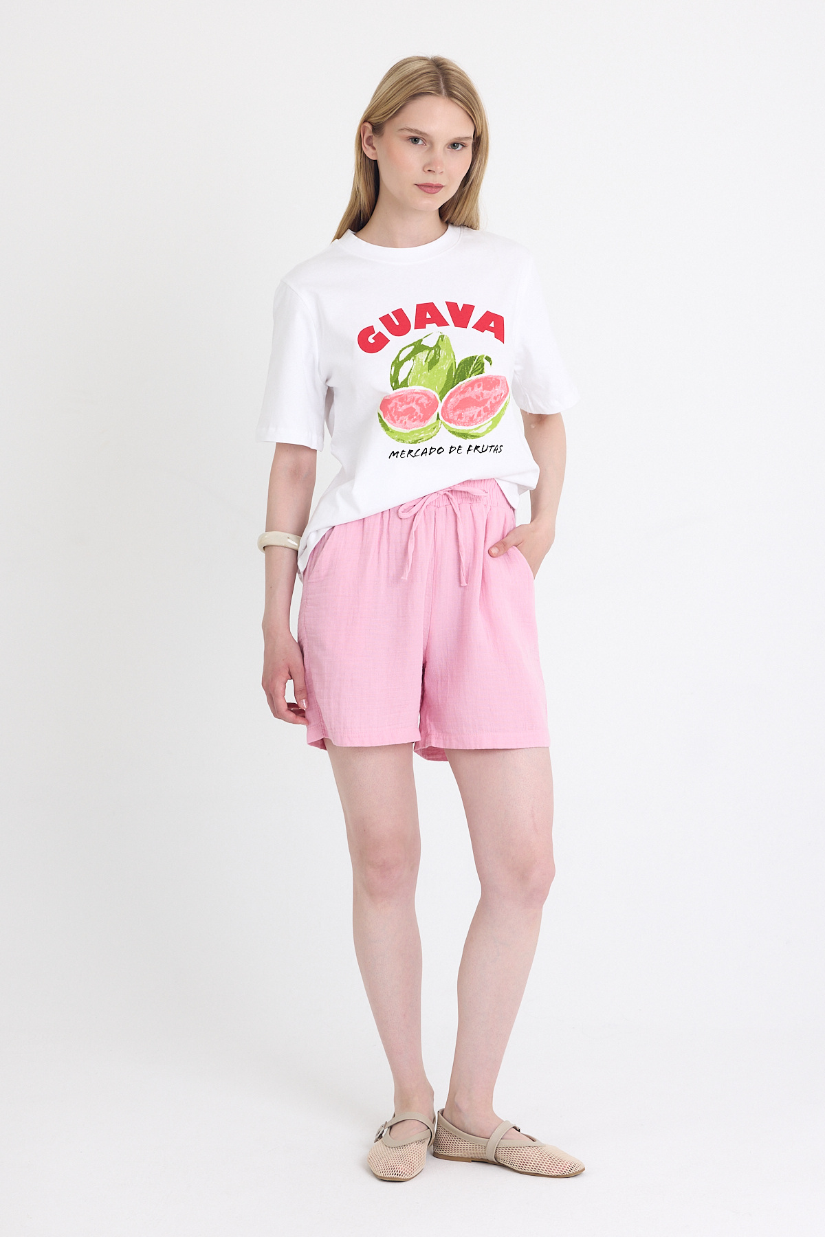 Pembe Beli Lastikli %100 Pamuk Müslin Şort 4796A - 6