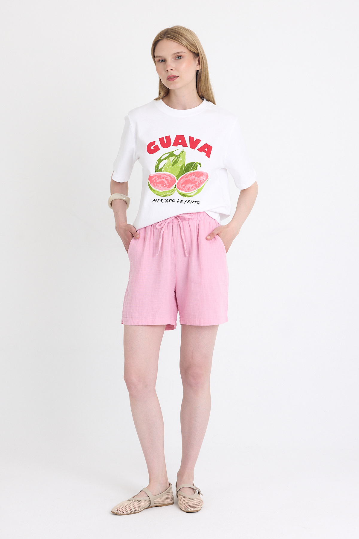 Pembe Beli Lastikli %100 Pamuk Müslin Şort 4769A 