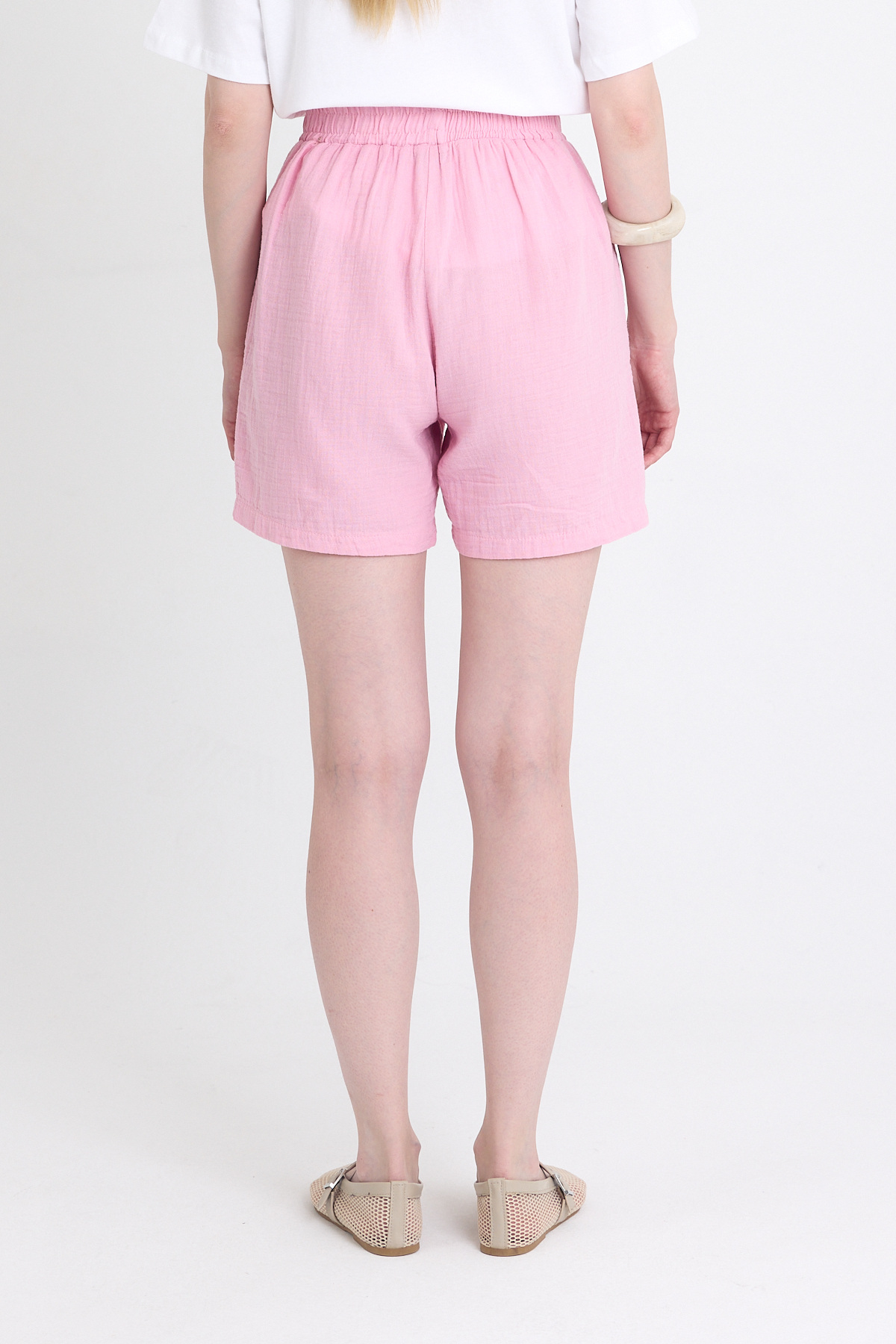 Pembe Beli Lastikli %100 Pamuk Müslin Şort 4769A - 5