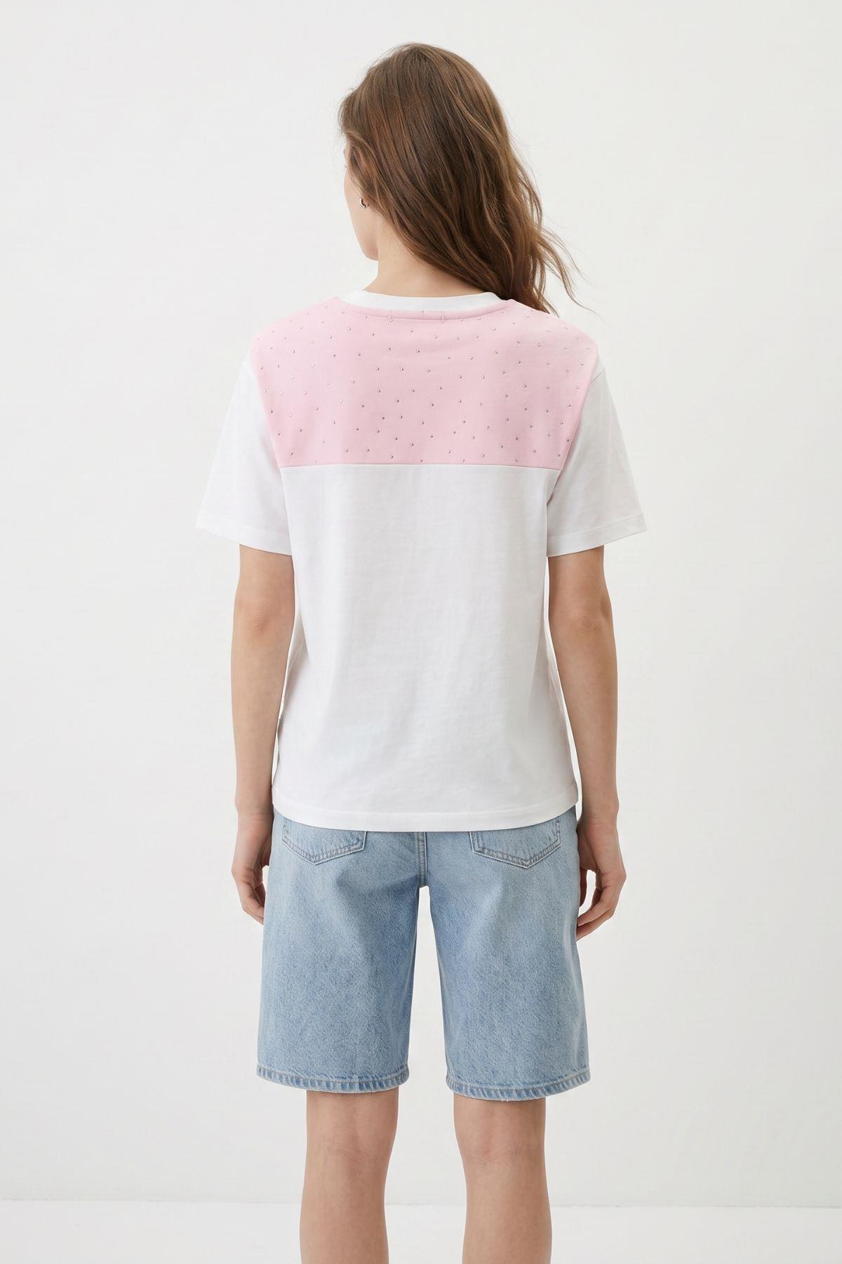 Pembe Bisiklet Yaka Bağlama Detay Crop Tişört 26618 - RAYS